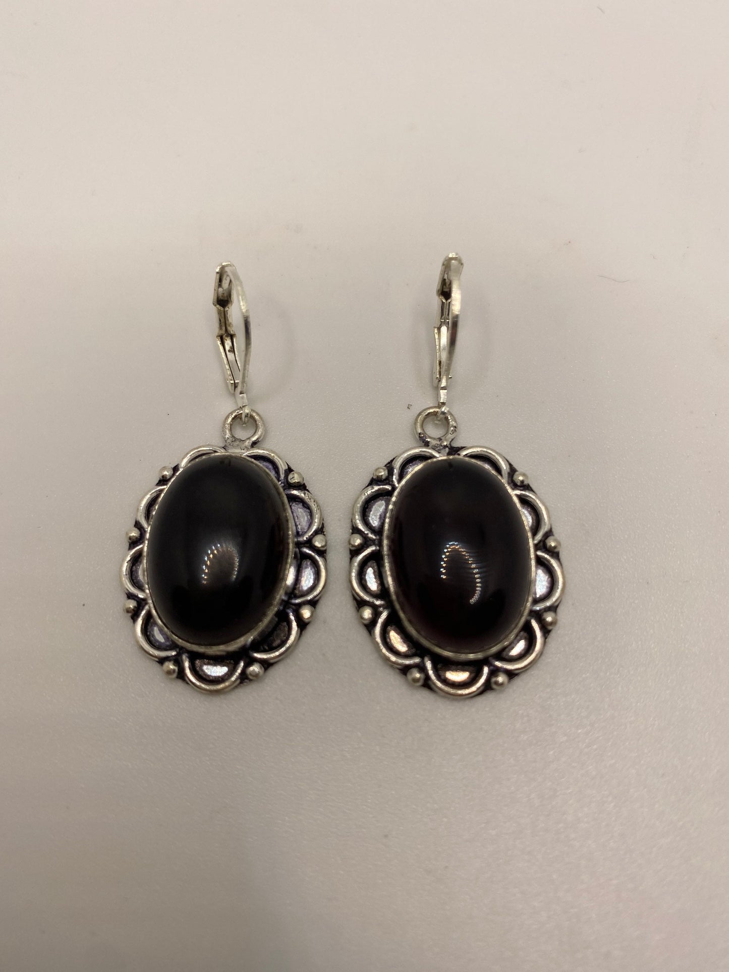 Antique Vintage Amethyst Glass Silver Dangle Earrings