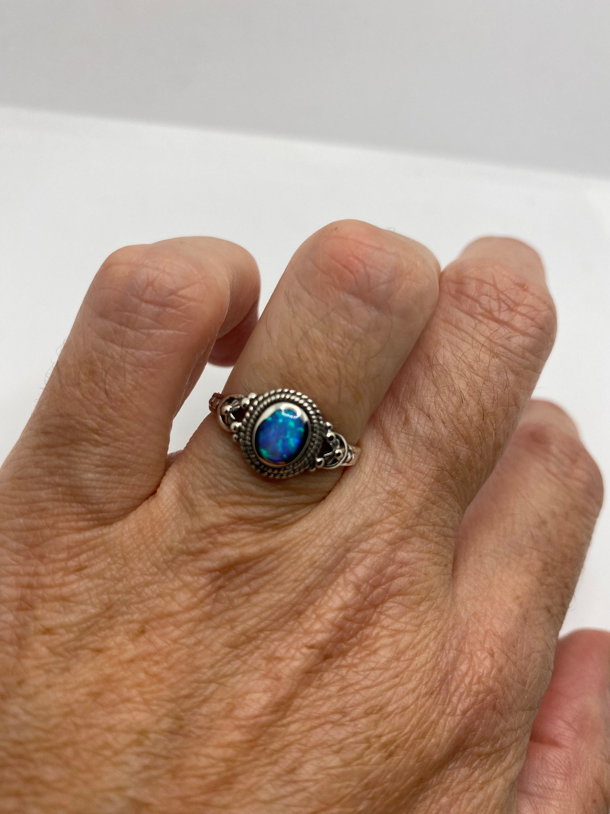 Vintage Opal 925 Sterling Silver Inlay Ring