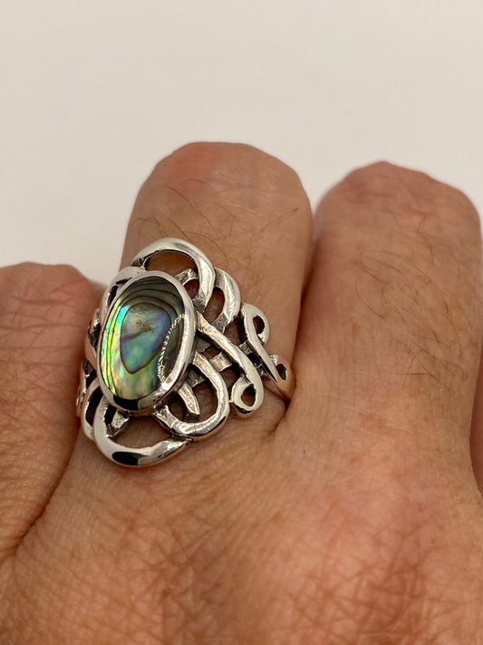 Vintage Celtic Knot Abalone Ring 925 Sterling Silver