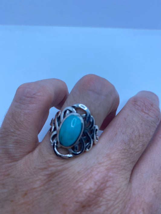 Vintage Turquoise Gemstone 925 Sterling Silver Celtic Ring