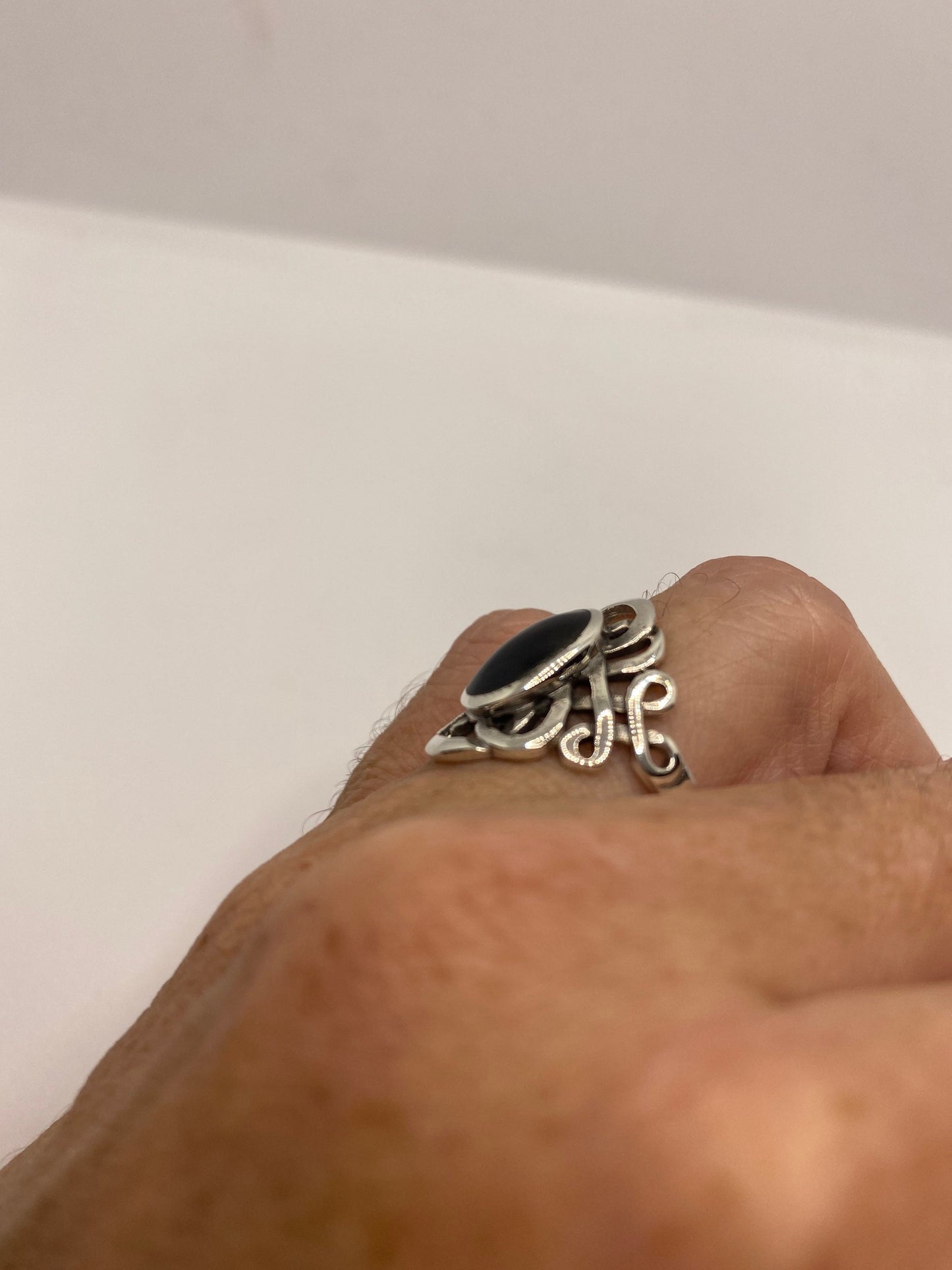 Vintage Celtic Genuine Black Onyx 925 Sterling Silver Ring