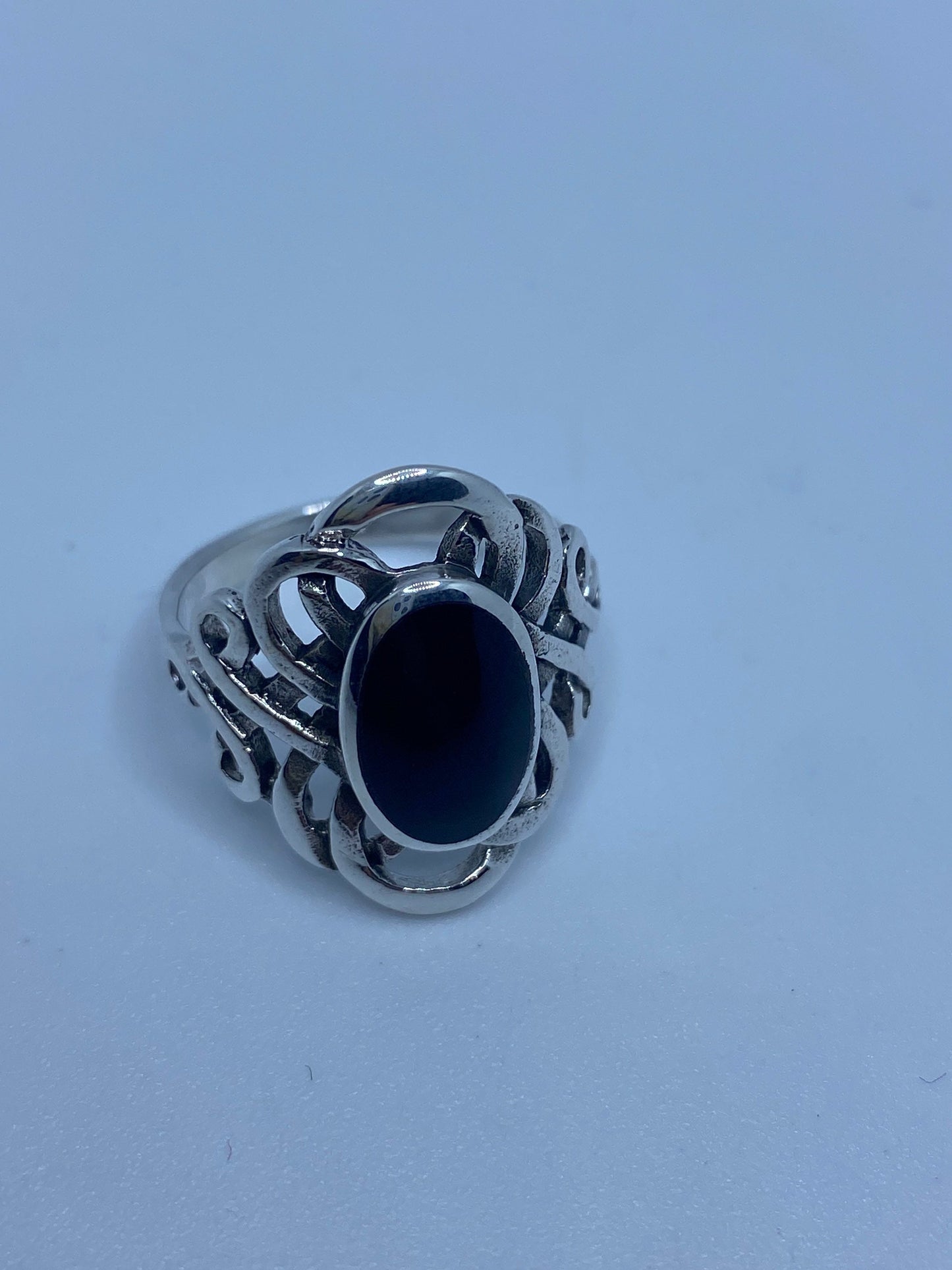 Vintage Celtic Genuine Black Onyx 925 Sterling Silver Ring