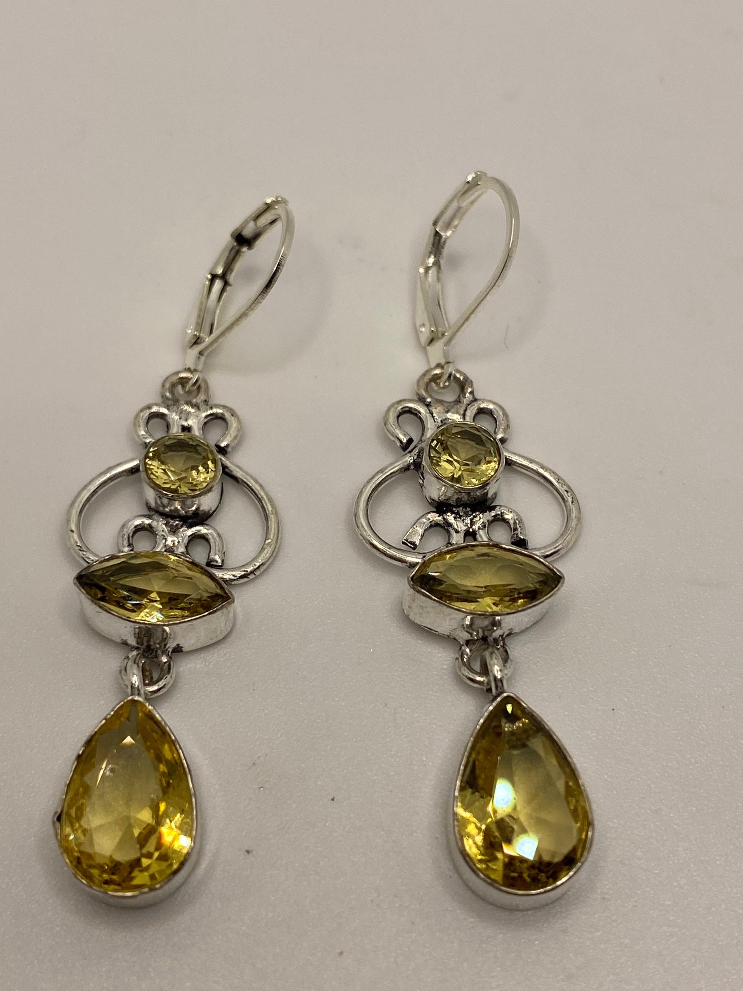 Vintage Citrine Earrings 925 Sterling Silver Deco Dangles