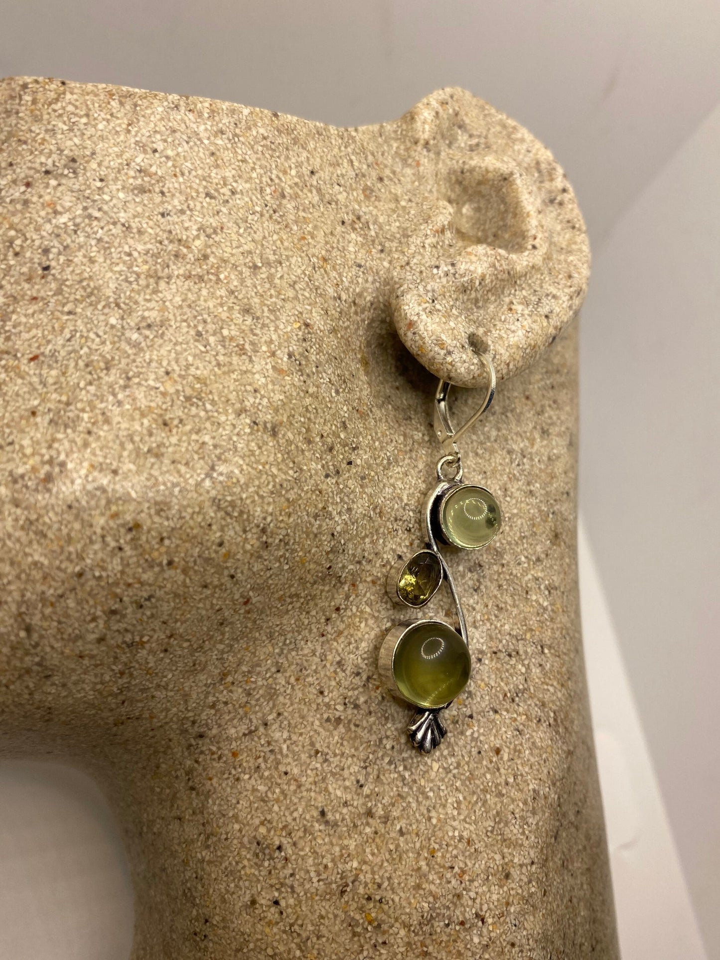 Vintage Genuine Lemon Quartz Gemstone 925 Sterling Silver Drop Earrings