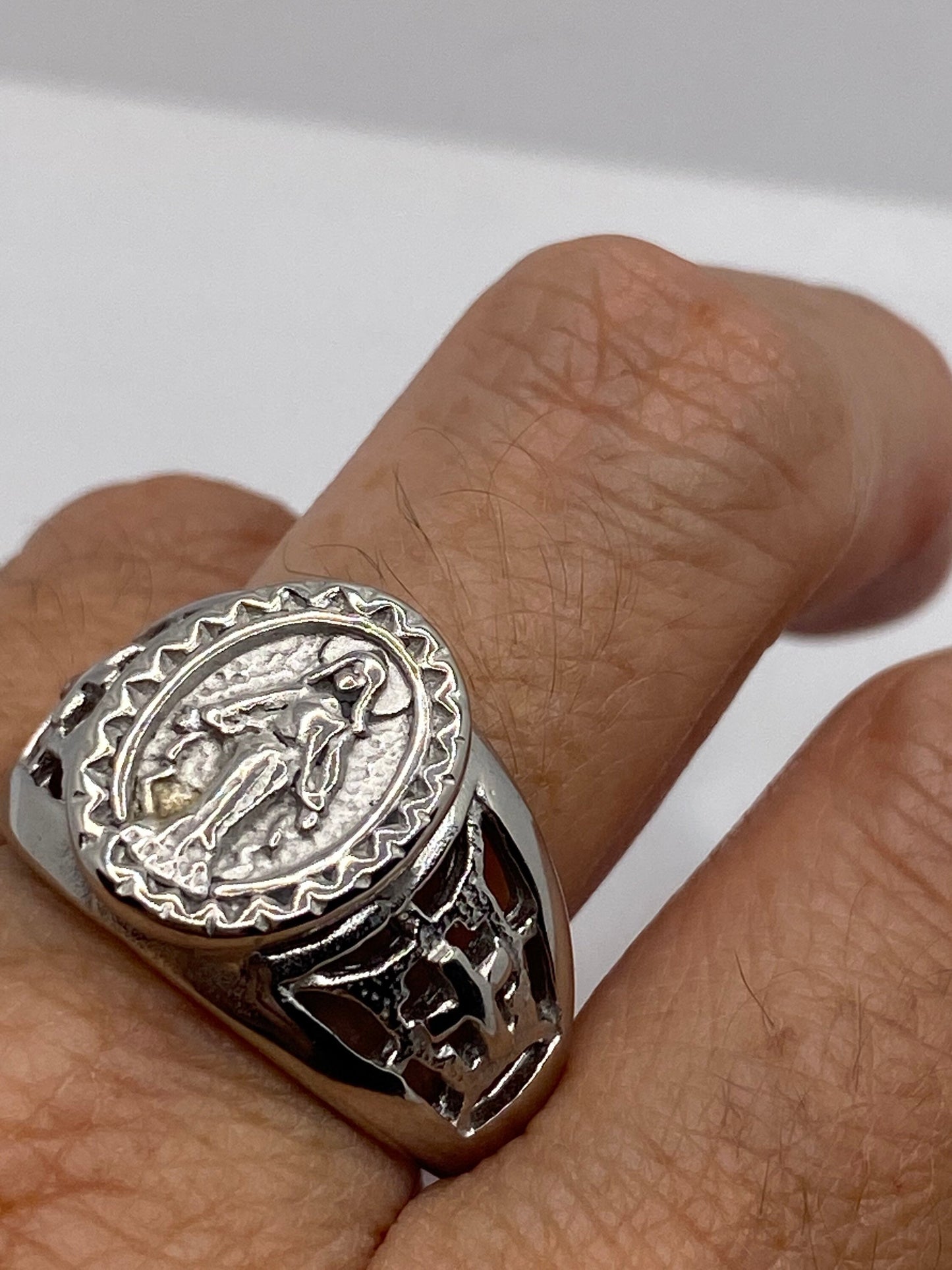 Vintage Mother Mary Saint Mens Ring Stainless Steel