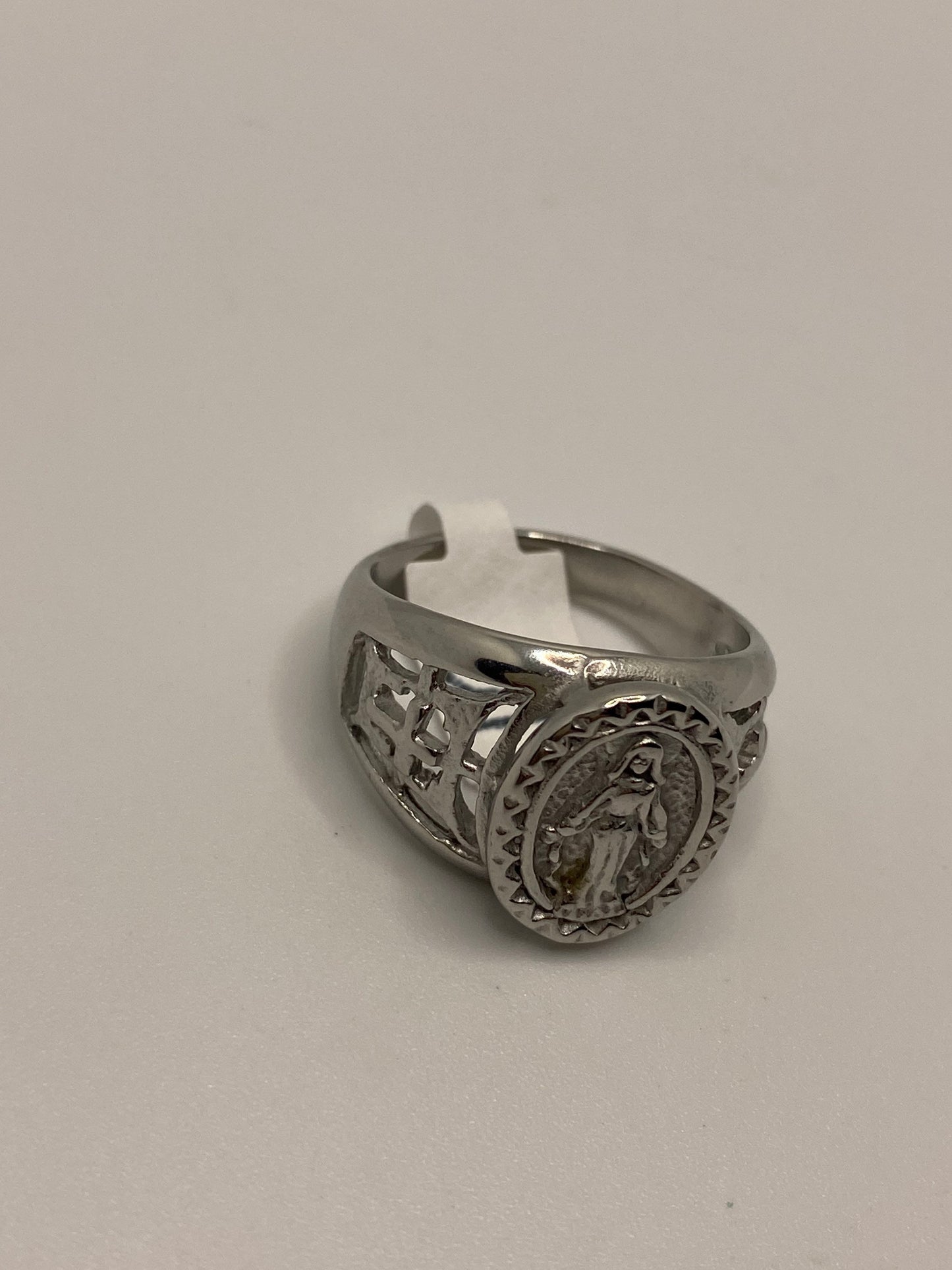 Vintage Mother Mary Saint Mens Ring Stainless Steel