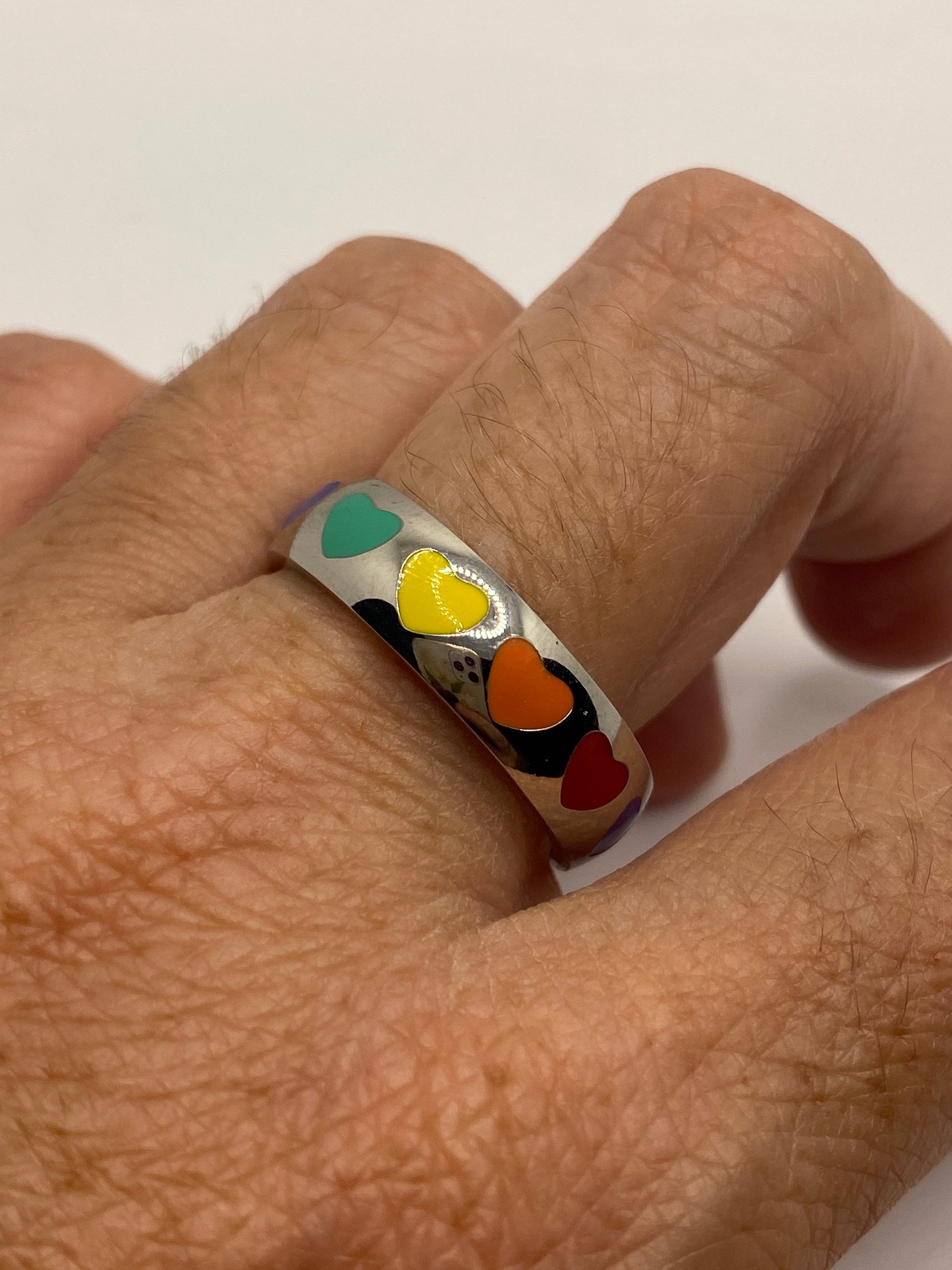 Vintage Heart Rainbow Pride Stainless Steel Band Infinity Ring