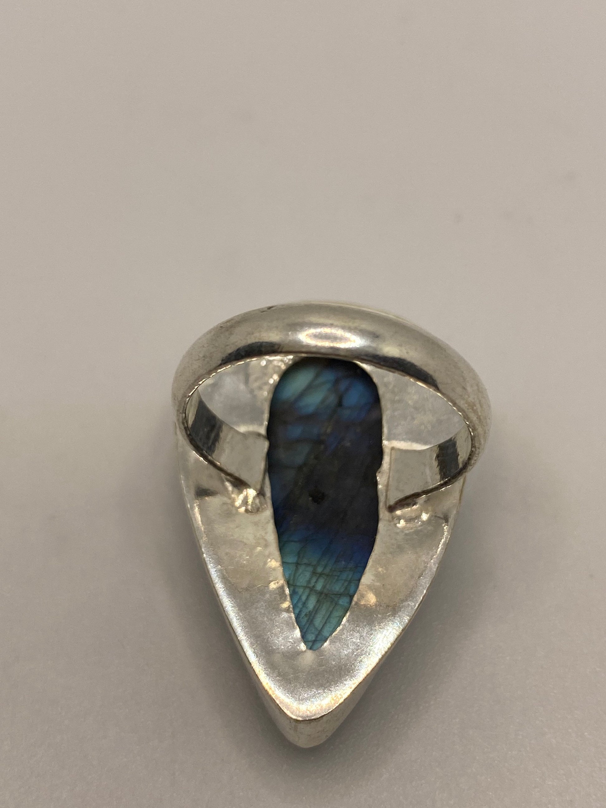 Vintage Large Labradorite Rainbow Moonstone Stone Silver Ring