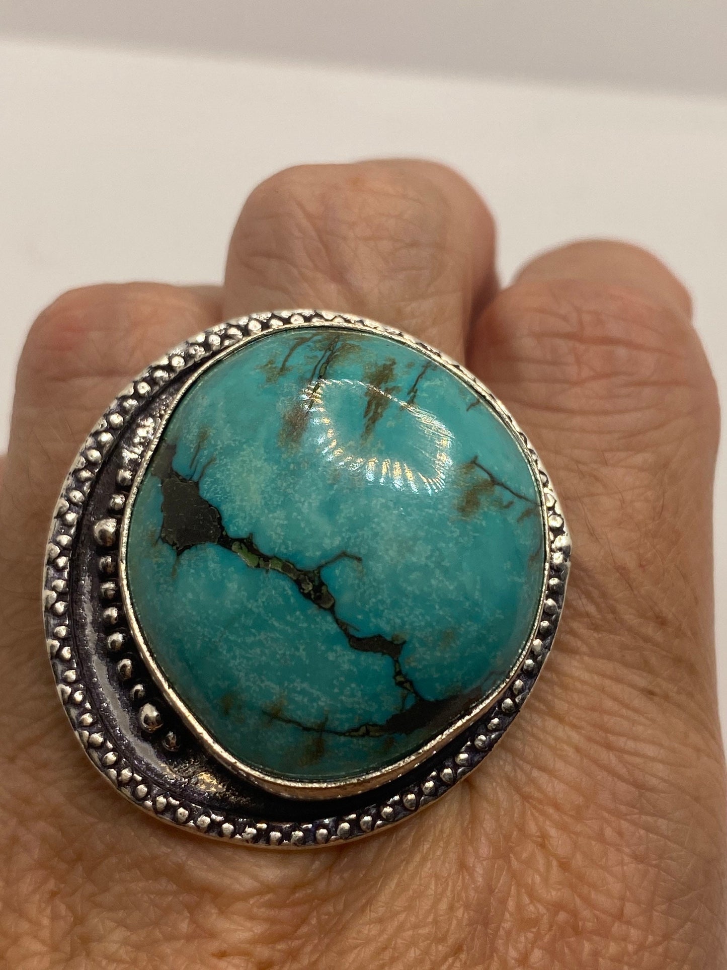 Vintage Blue Genuine Tibetan Turquoise Ring Size 10