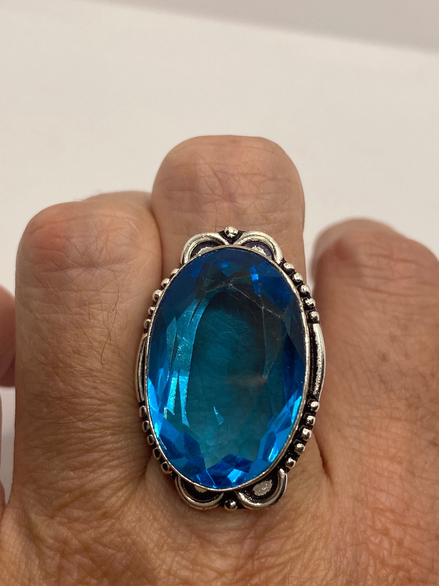 Vintage Blue Ring Antique Art Glass Cocktail