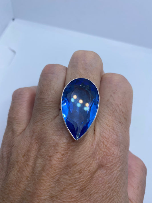 Vintage Blue Ring Antique Art Glass Cocktail