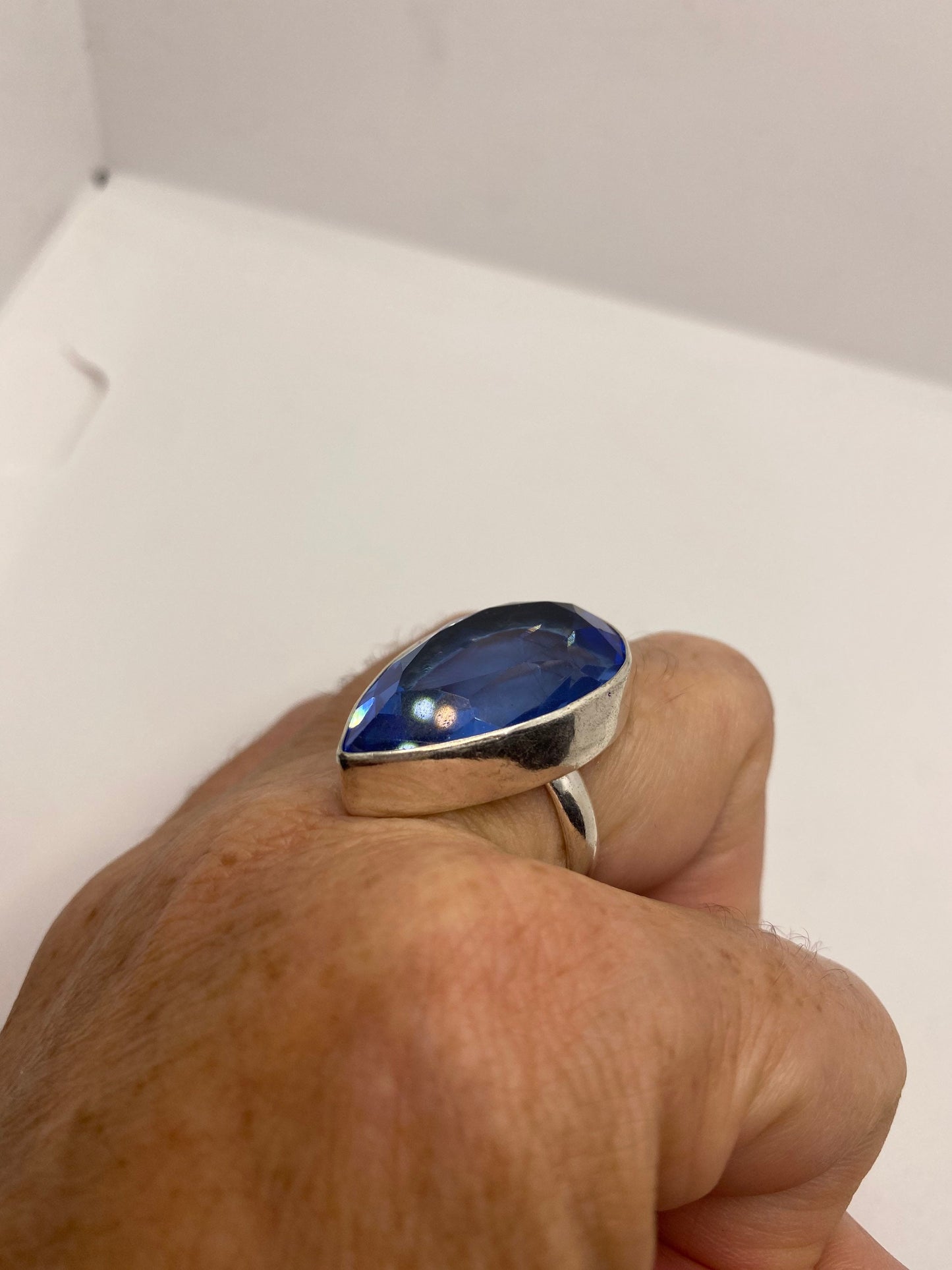 Vintage Blue Ring Antique Art Glass Cocktail