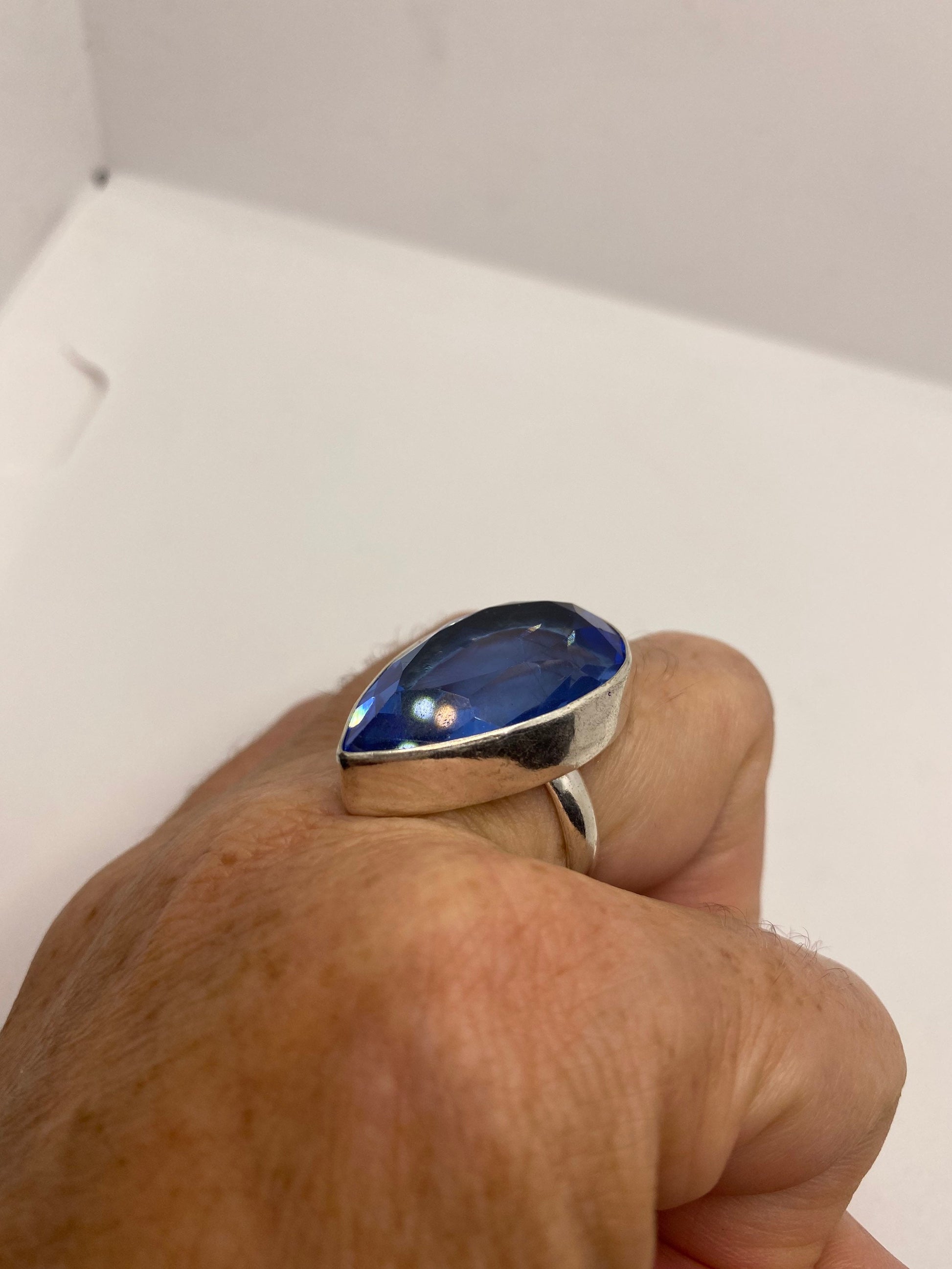 Vintage Blue Ring Antique Art Glass Cocktail