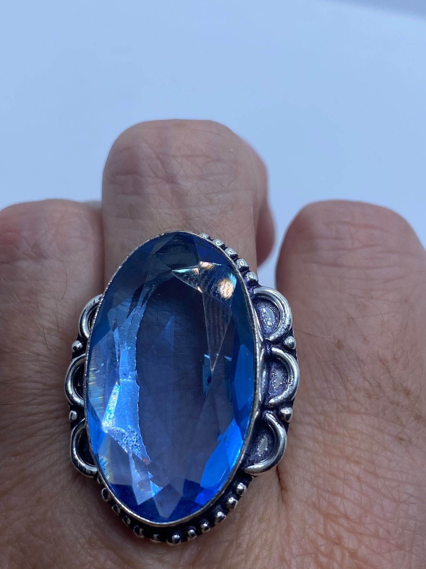 Vintage Blue Ring Antique Art Glass Cocktail