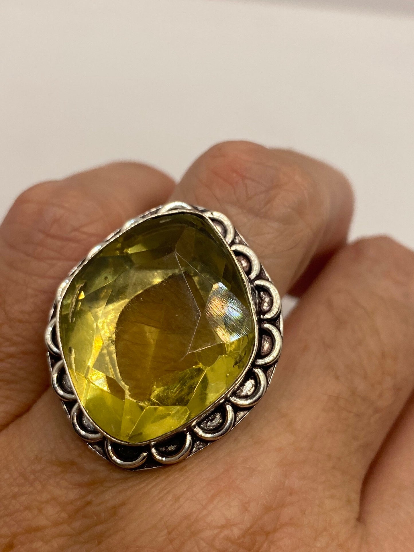 Vintage Yellow Yellow Glass Ring Antique Art Glass Cocktail
