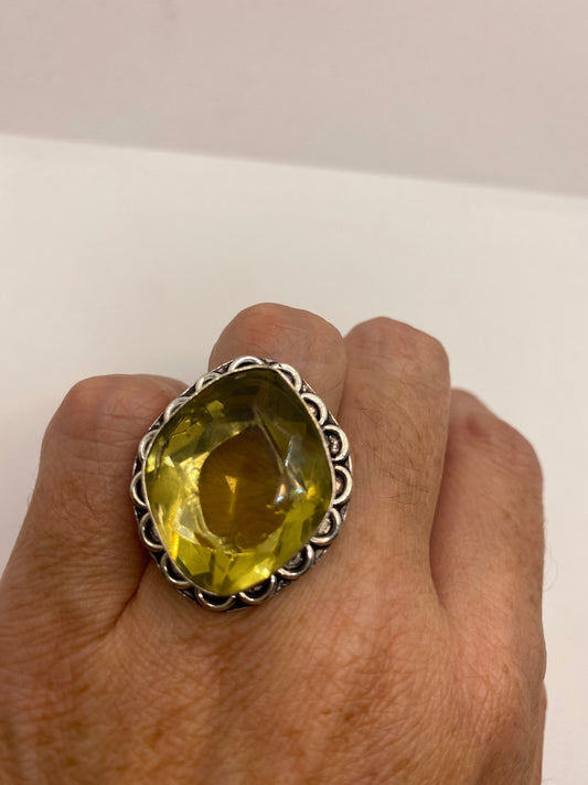 Vintage Yellow Yellow Glass Ring Antique Art Glass Cocktail