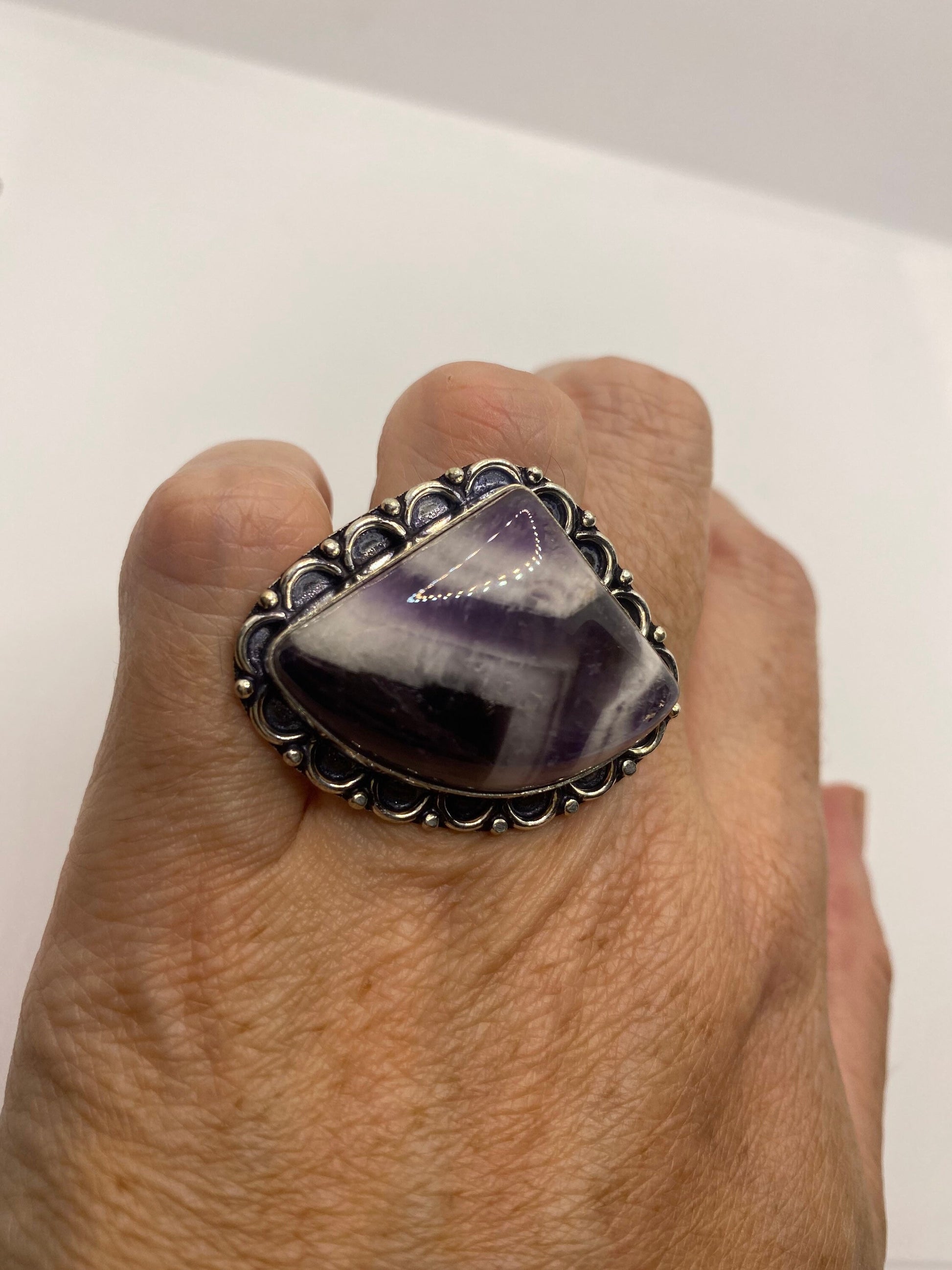 Vintage Genuine Amethyst Lace Agate Ring