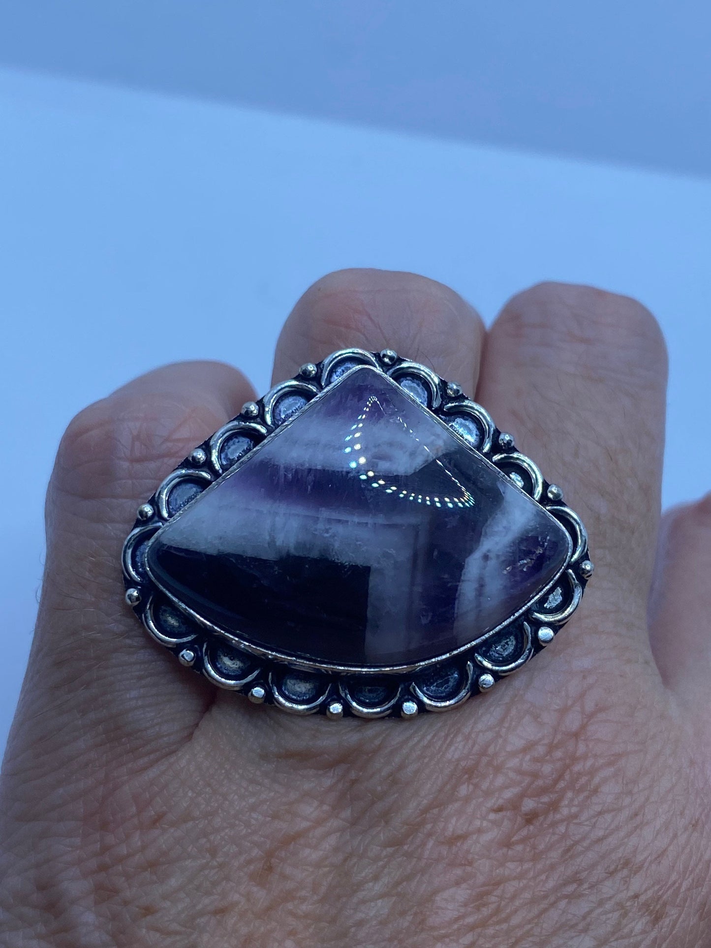 Vintage Genuine Amethyst Lace Agate Ring