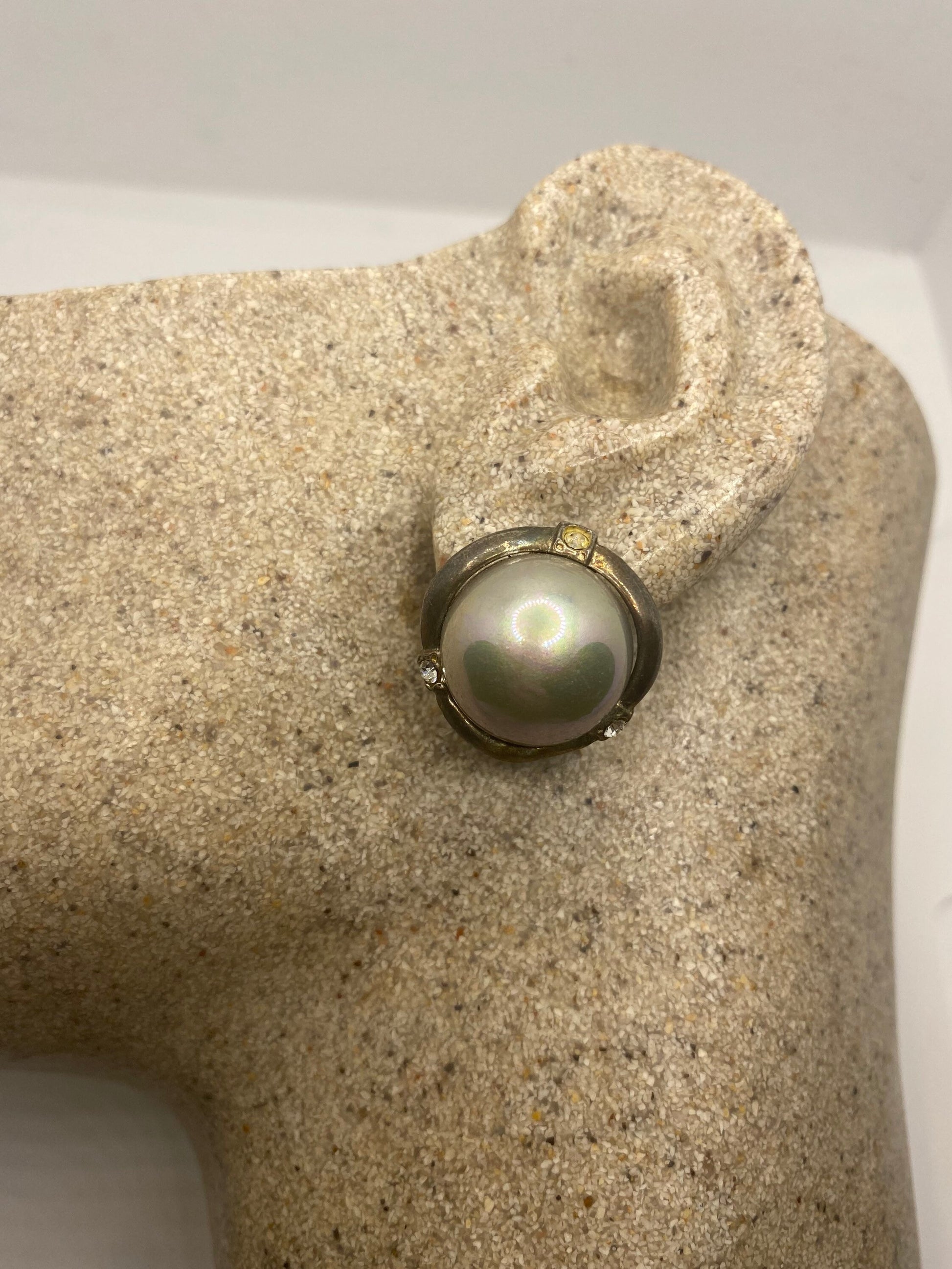 Vintage Genuine Pearl 925 Sterling Silver button Earrings