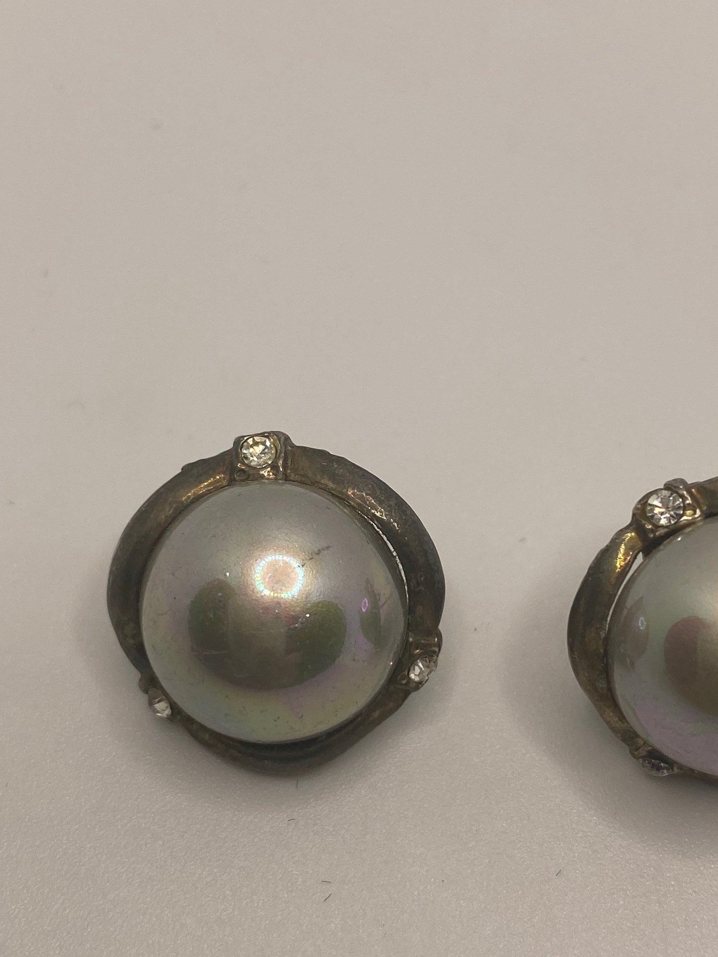 Vintage Genuine Pearl 925 Sterling Silver button Earrings