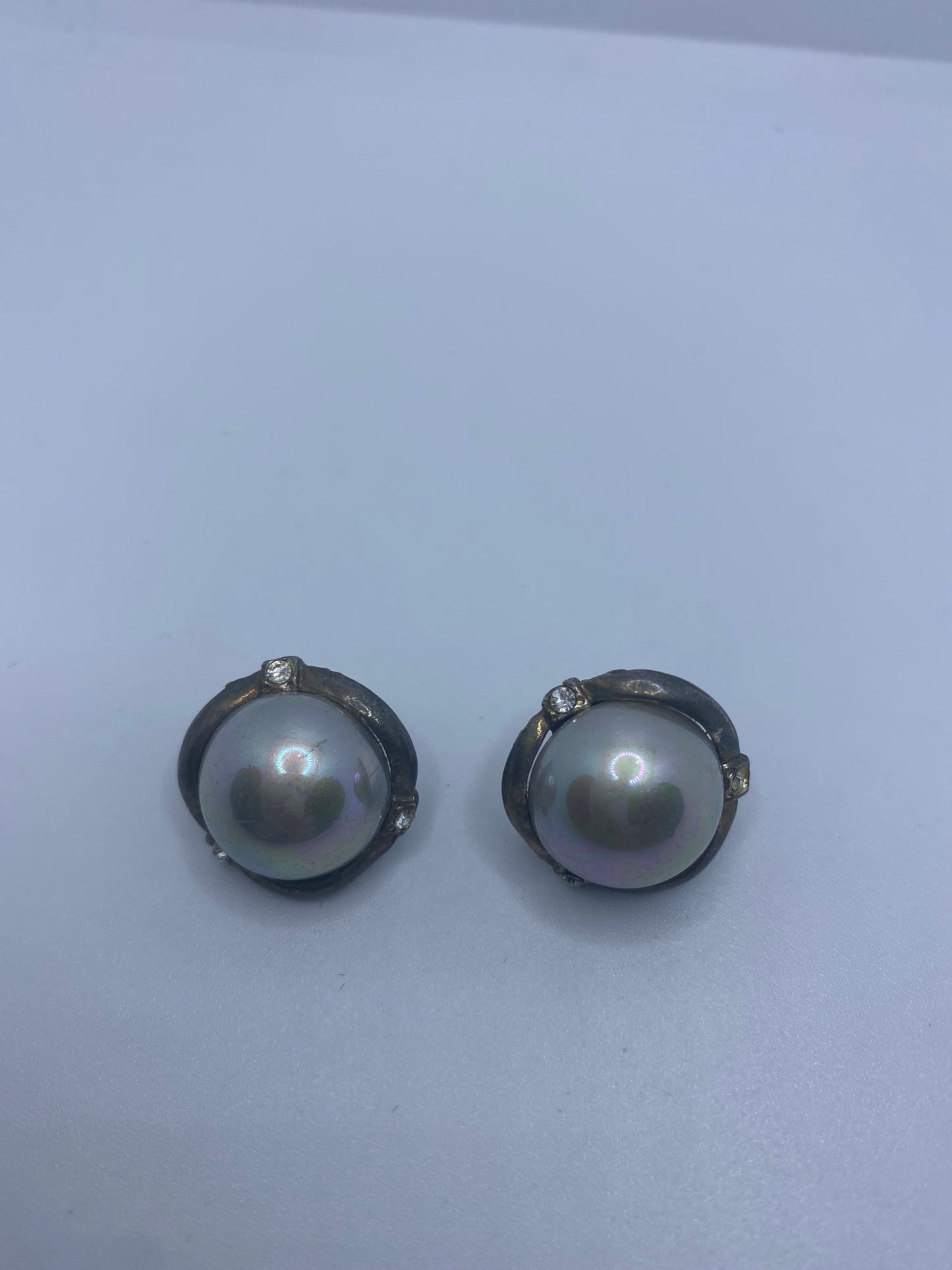 Vintage Genuine Pearl 925 Sterling Silver button Earrings