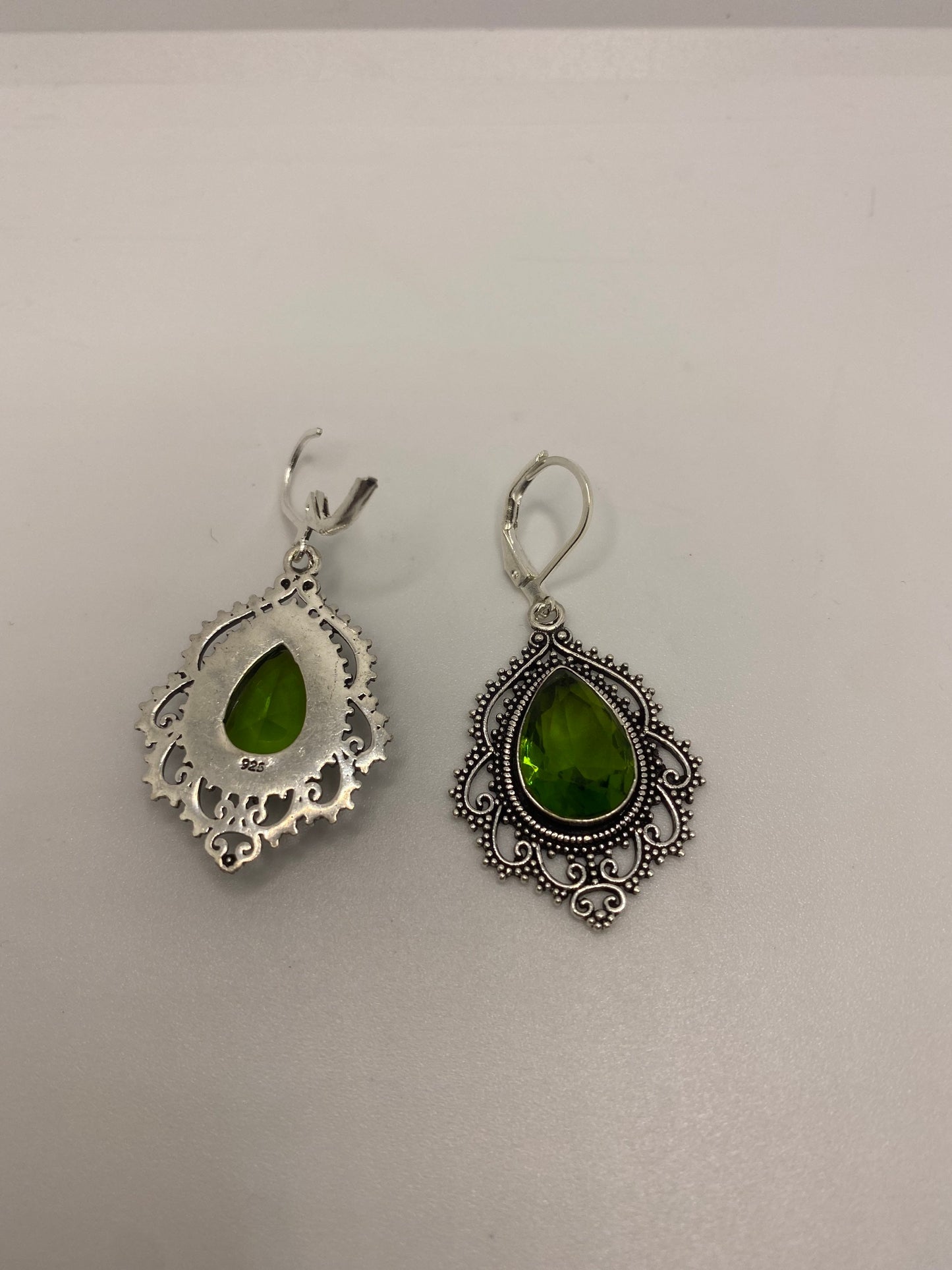 Antique Vintage Green Peridot Silver Dangle Earrings