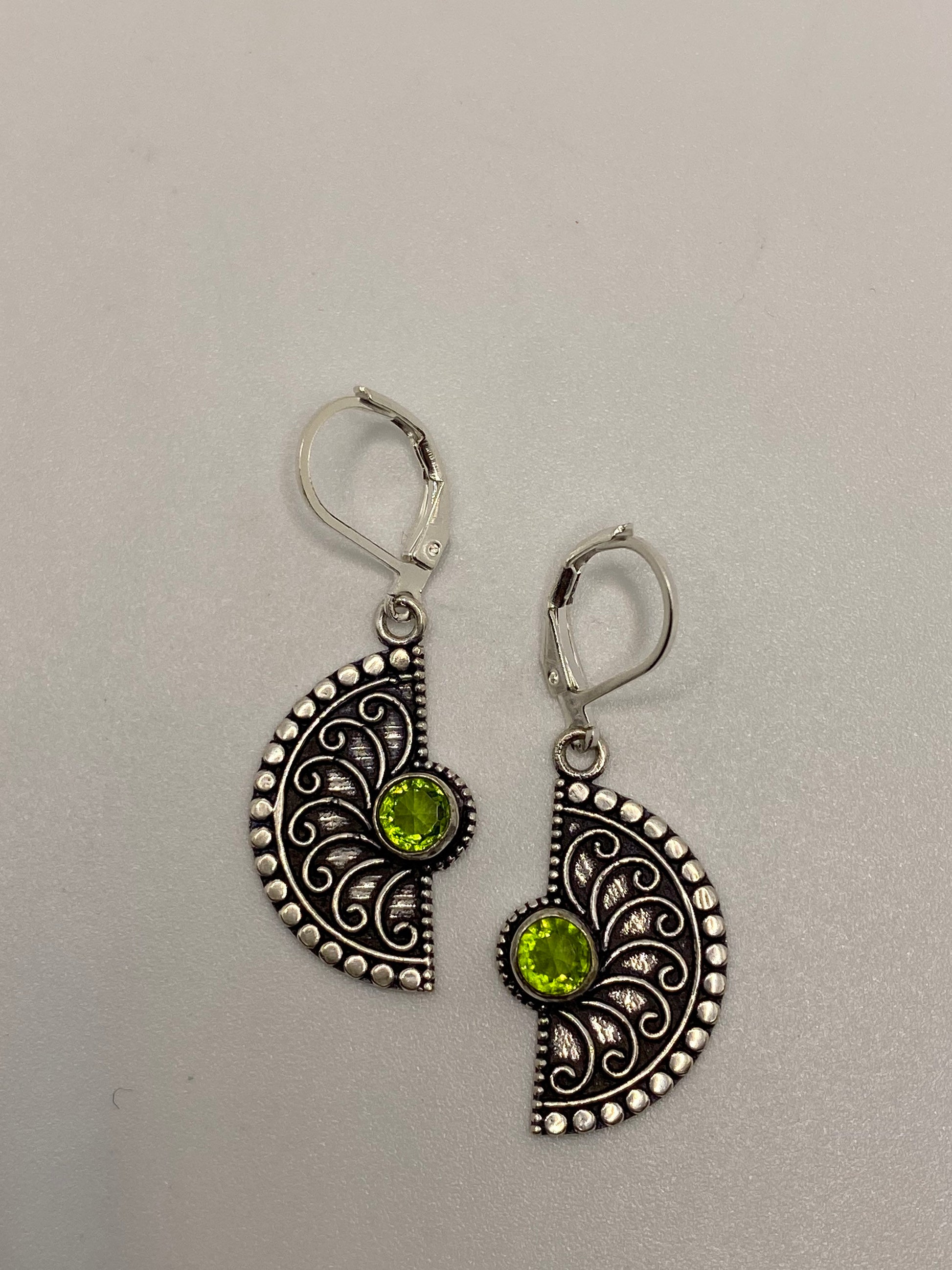 Antique Vintage Green Peridot Silver Dangle Earrings