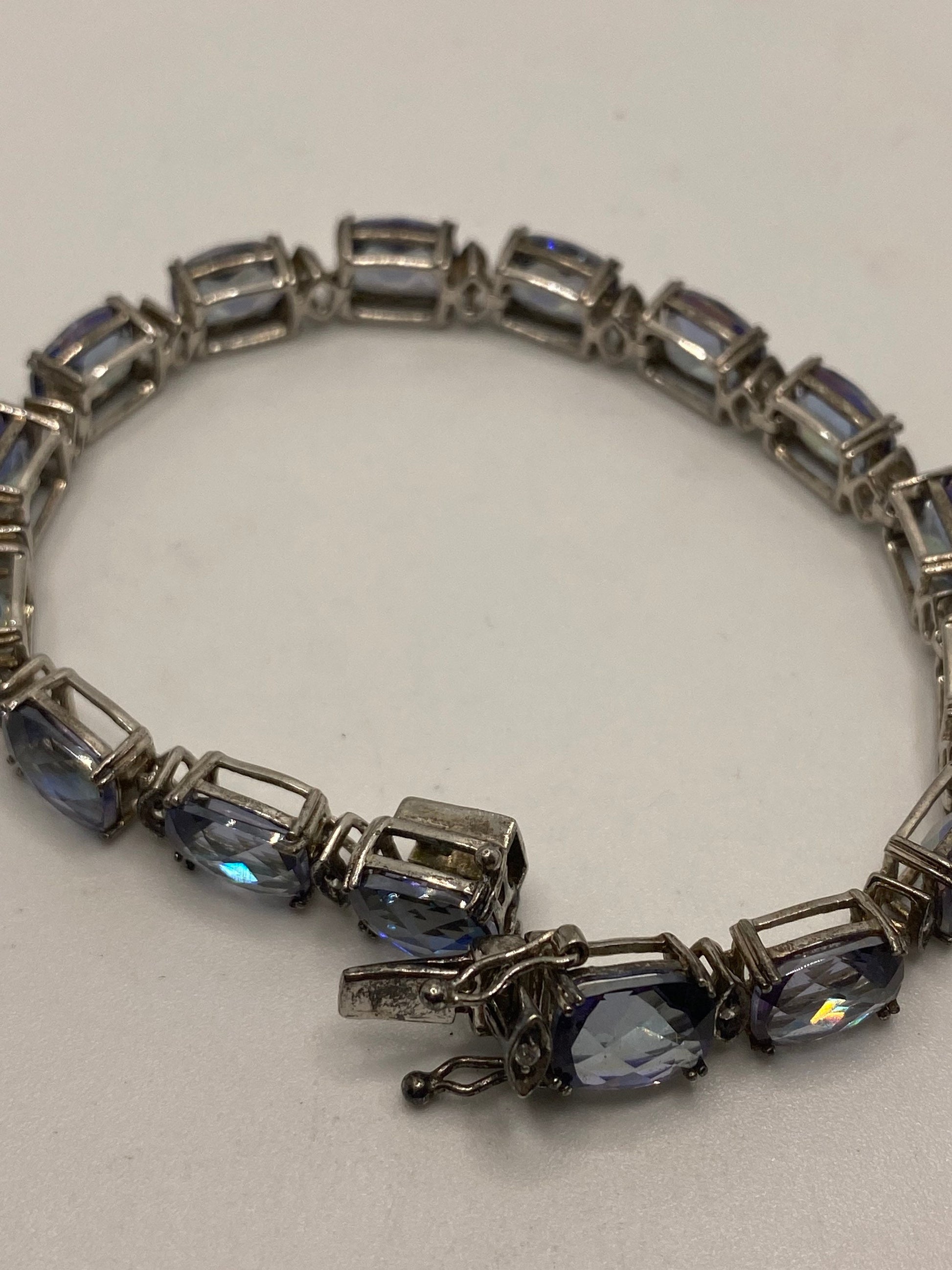 Vintage Mystic Blue Topaz 925 Sterling Silver Tennis Bracelet