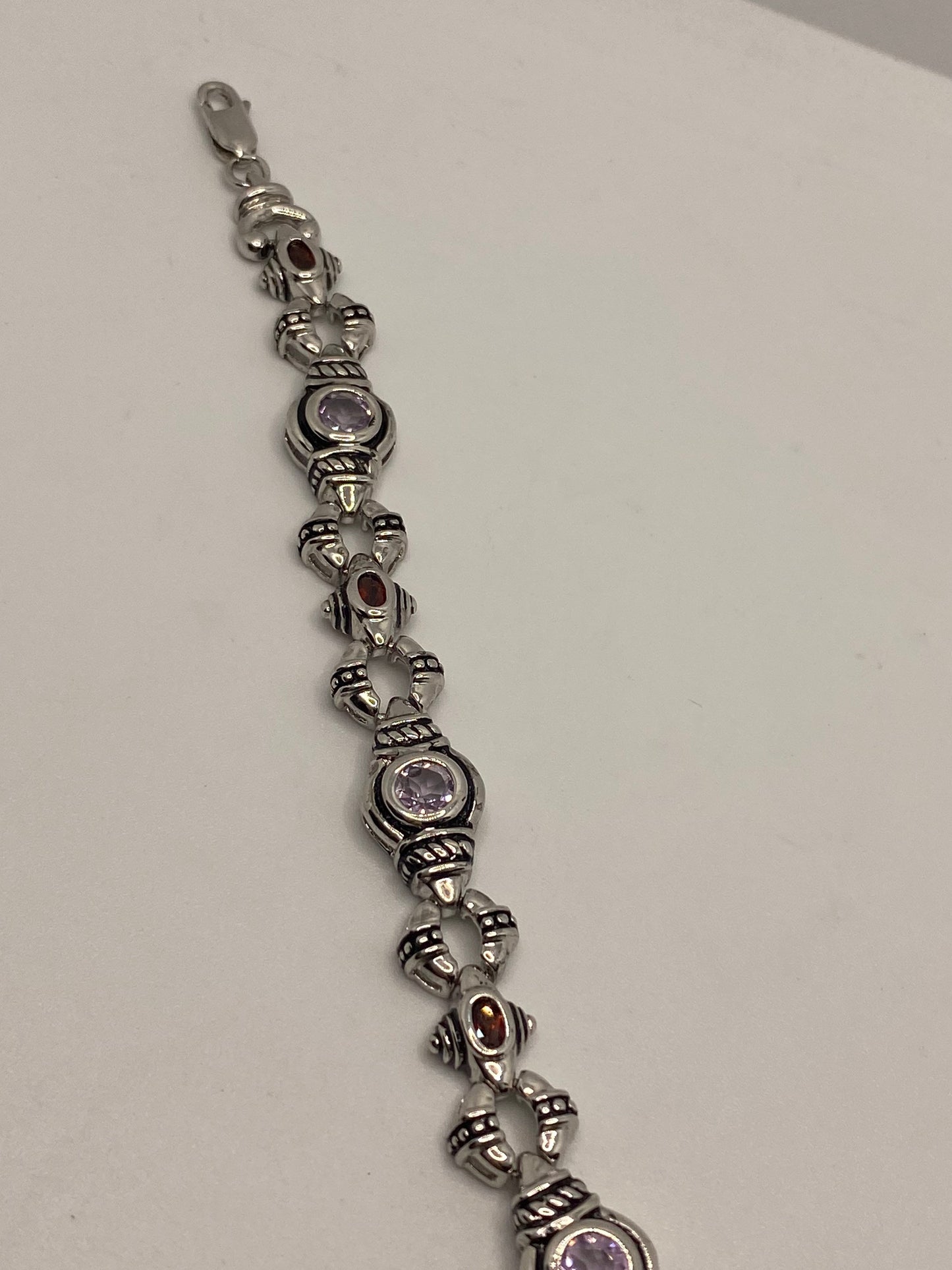 Vintage Purple Amethyst Garnet Bracelet 925 Sterling Silver