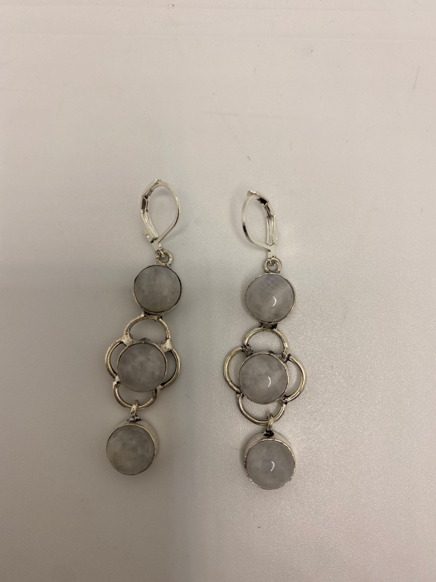 Vintage Rainbow Moonstone Sterling Silver Lever Back Dangle Earrings