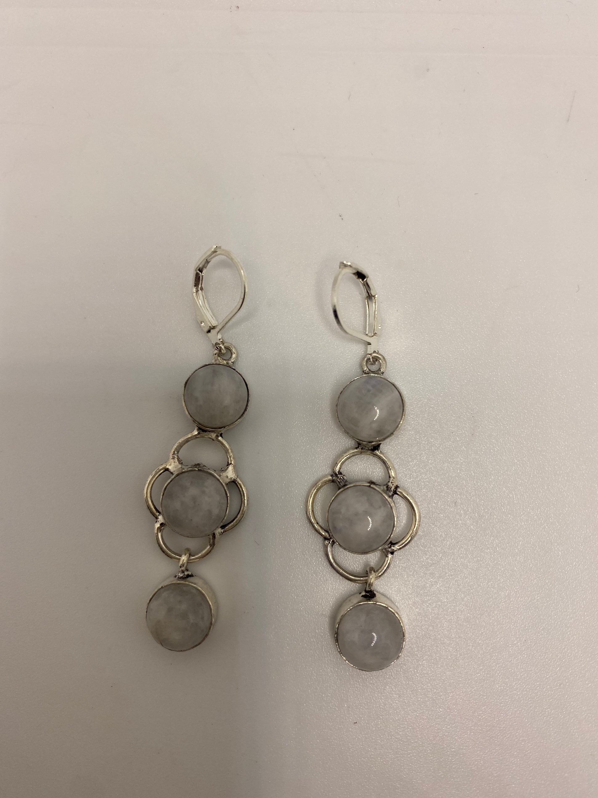 Vintage Rainbow Moonstone Sterling Silver Lever Back Dangle Earrings