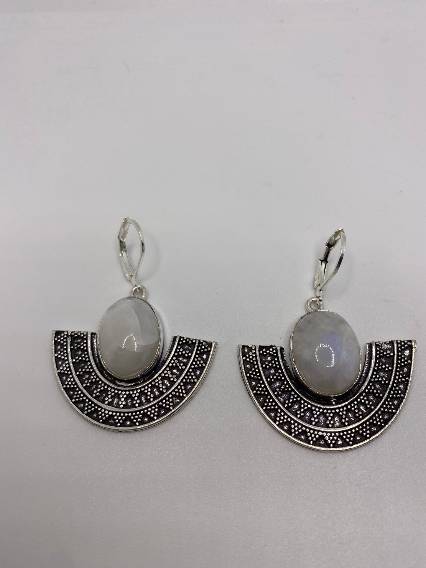 Vintage Rainbow Moonstone Sterling Silver Lever Back Dangle Earrings