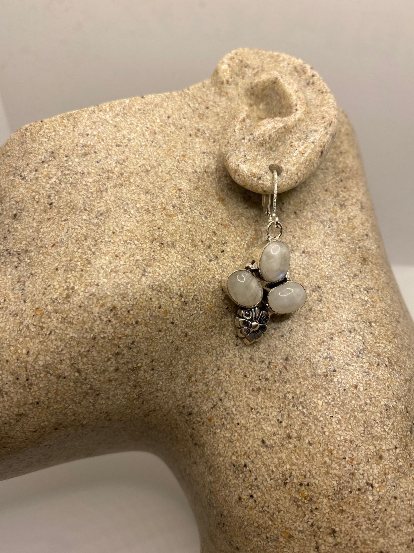 Vintage Rainbow Moonstone Sterling Silver Lever Back Dangle Earrings