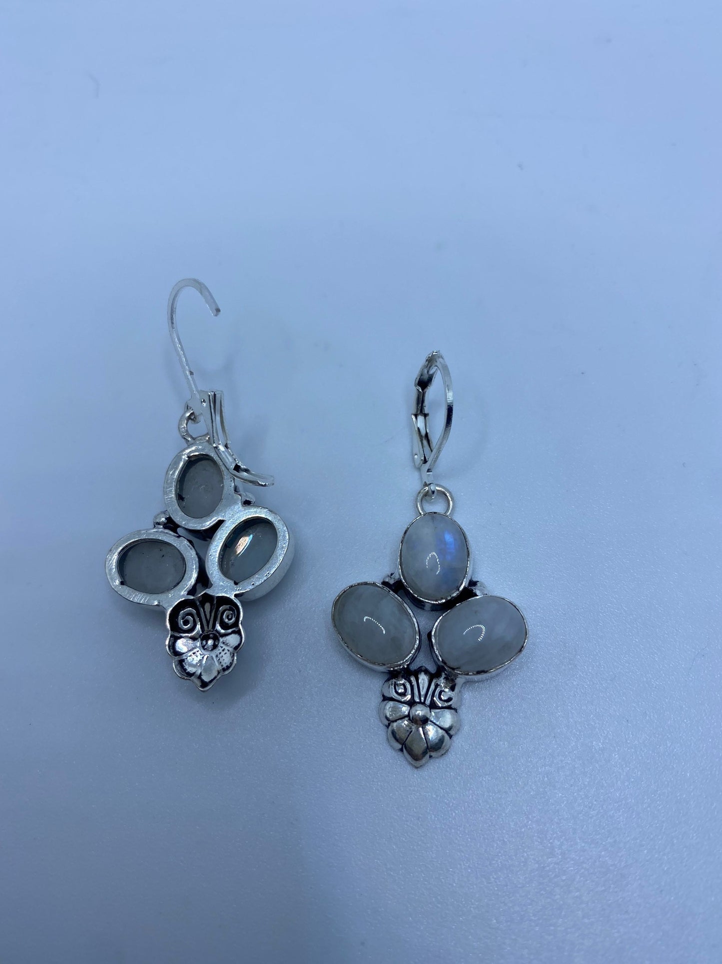 Vintage Rainbow Moonstone Sterling Silver Lever Back Dangle Earrings