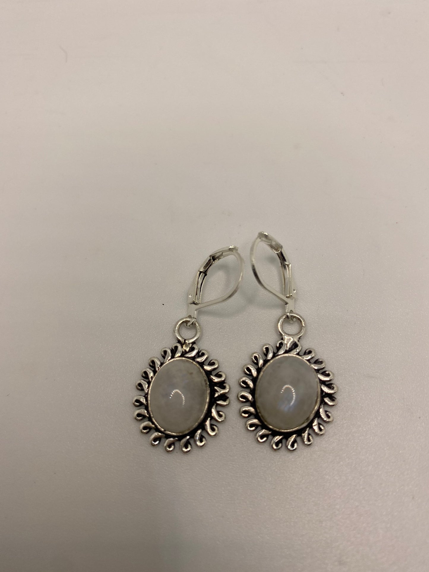 Vintage Rainbow Moonstone Sterling Silver Lever Back Dangle Earrings