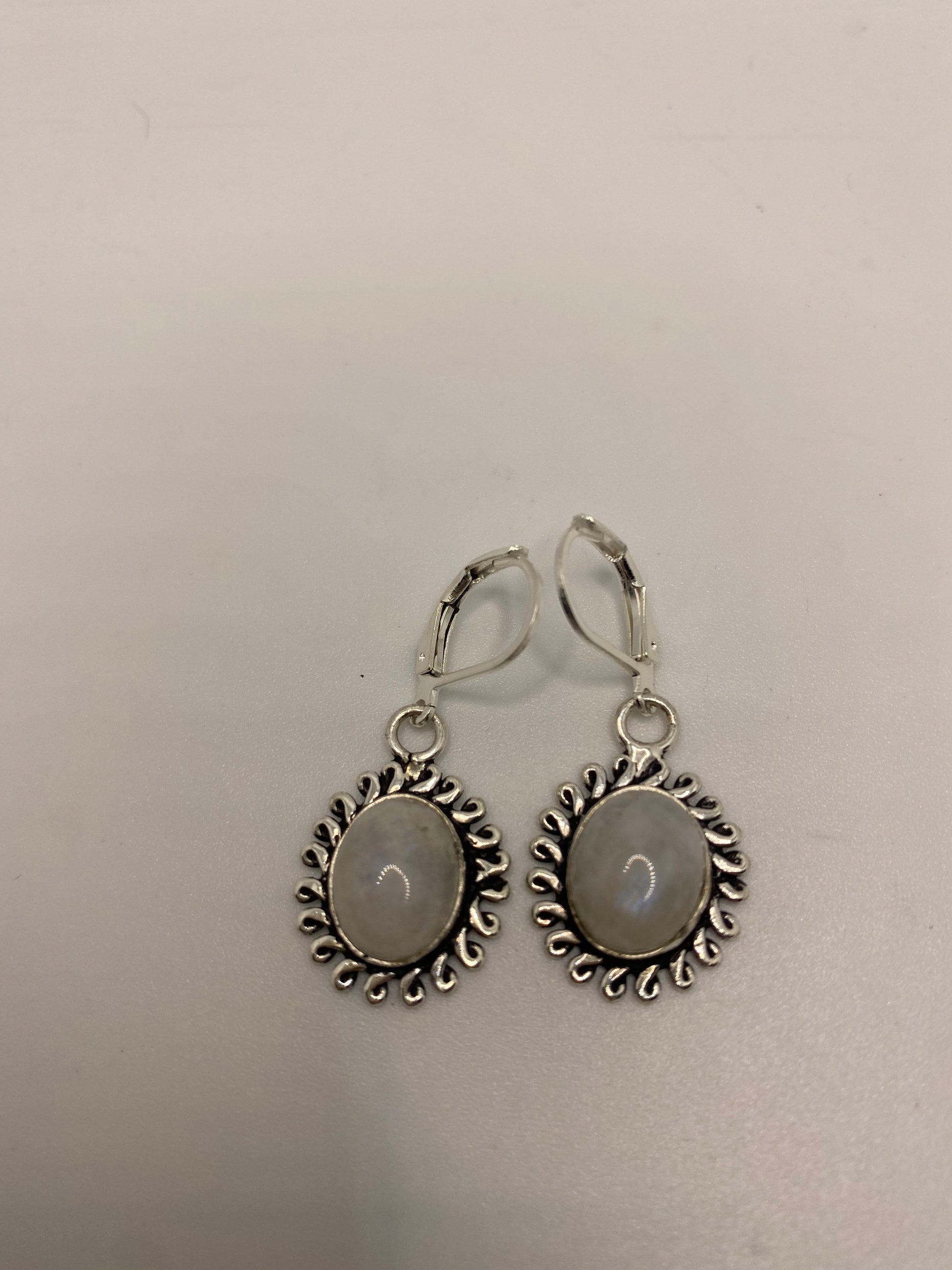 Vintage Rainbow Moonstone Sterling Silver Lever Back Dangle Earrings