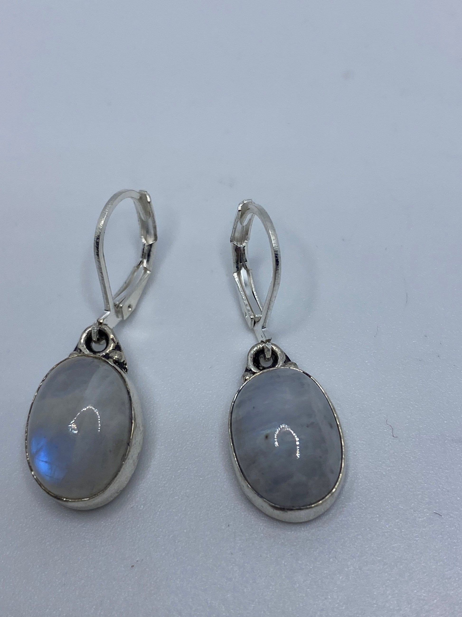 Vintage Rainbow Moonstone Sterling Silver Lever Back Dangle Earrings