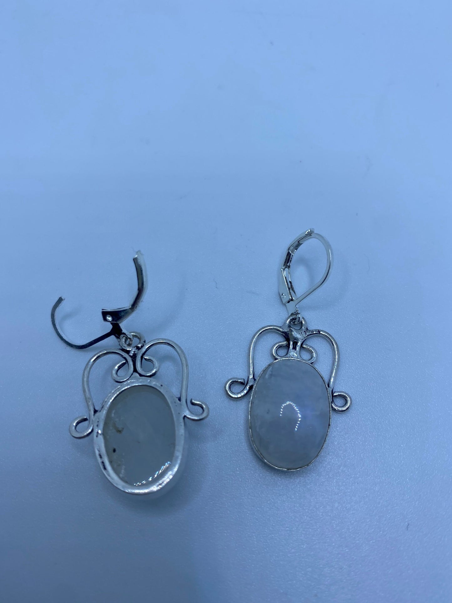 Vintage Rainbow Moonstone Sterling Silver Lever Back Dangle Earrings