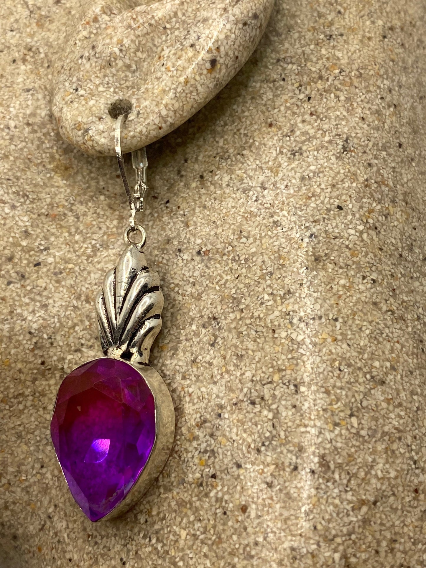 Antique Vintage Purple Volcanic Glass Silver Dangle Earrings