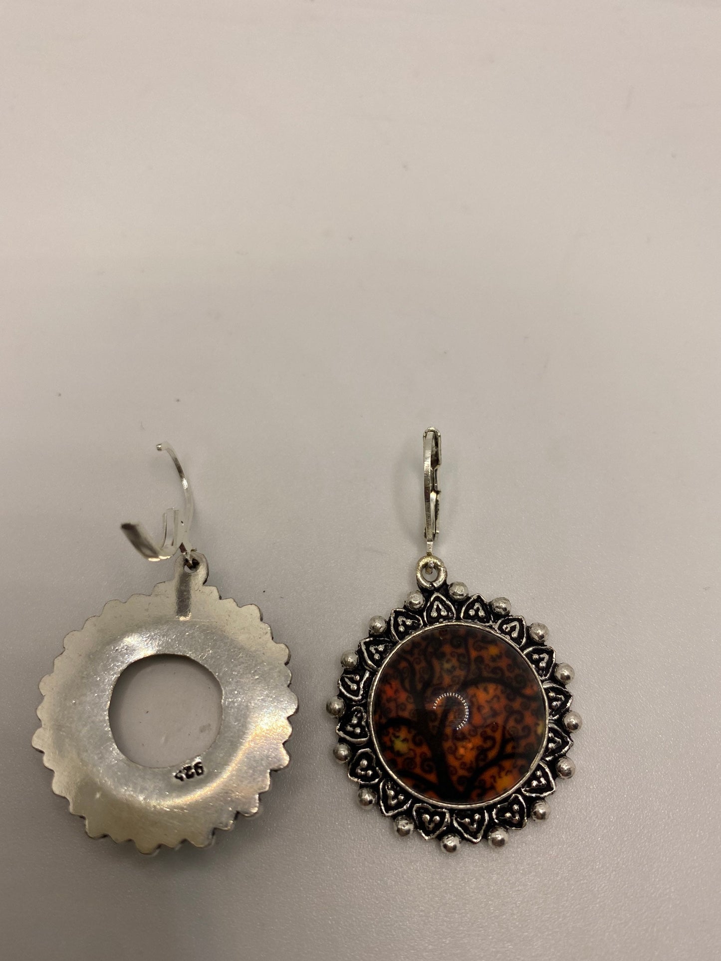 Antique Vintage Yellow Glass Silver Dangle Earrings