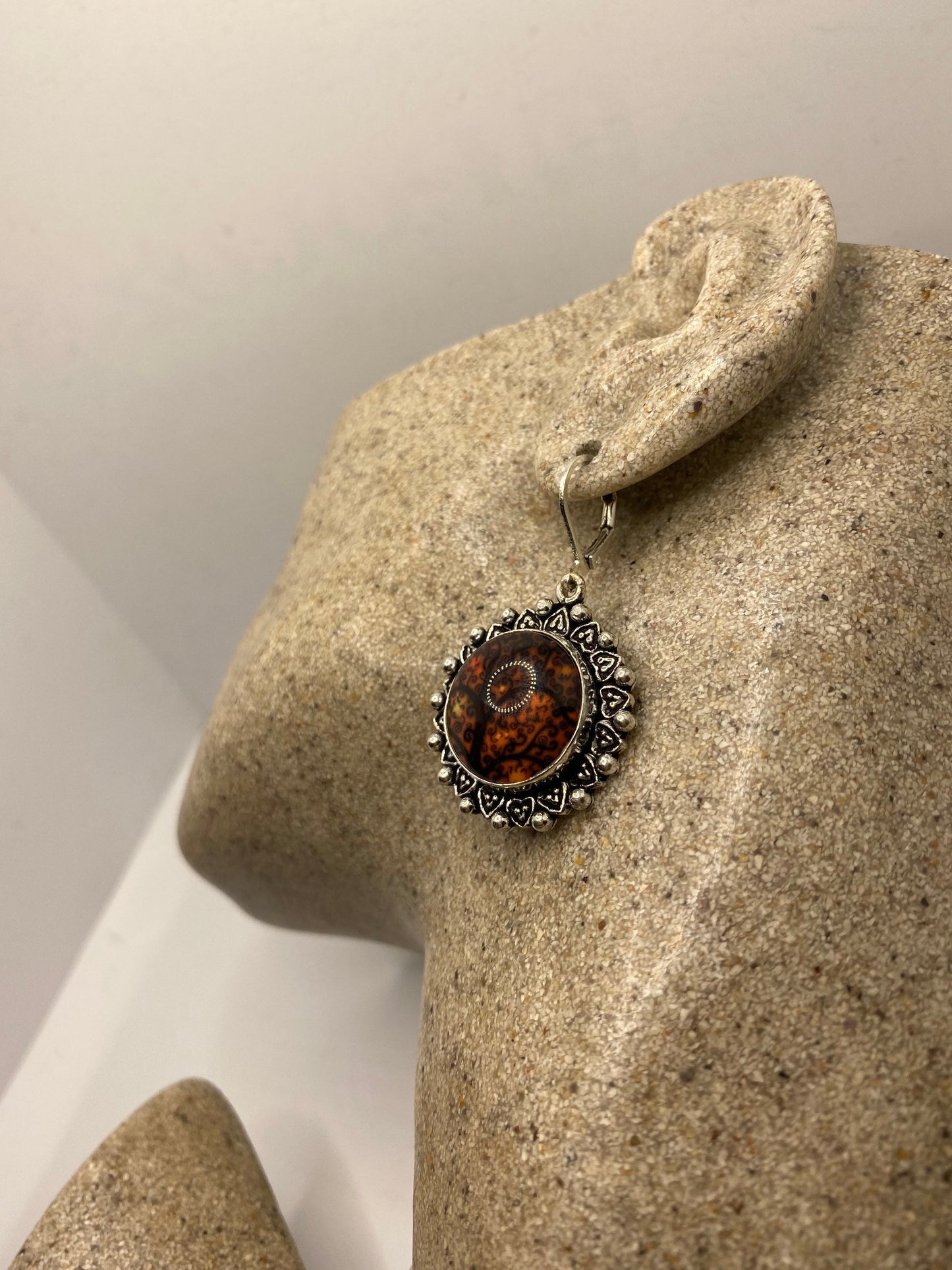 Antique Vintage Yellow Glass Silver Dangle Earrings