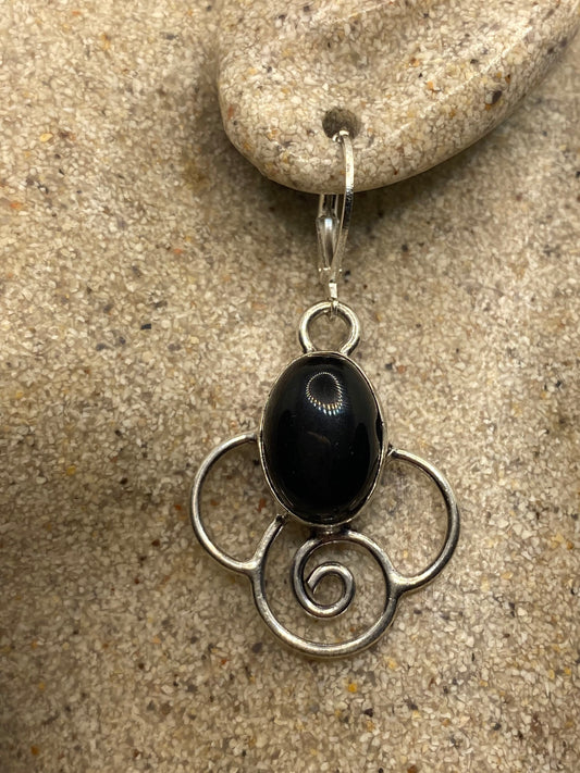 Vintage Black Earring Onyx 925 Sterling Silver Deco Dangle Chandelier