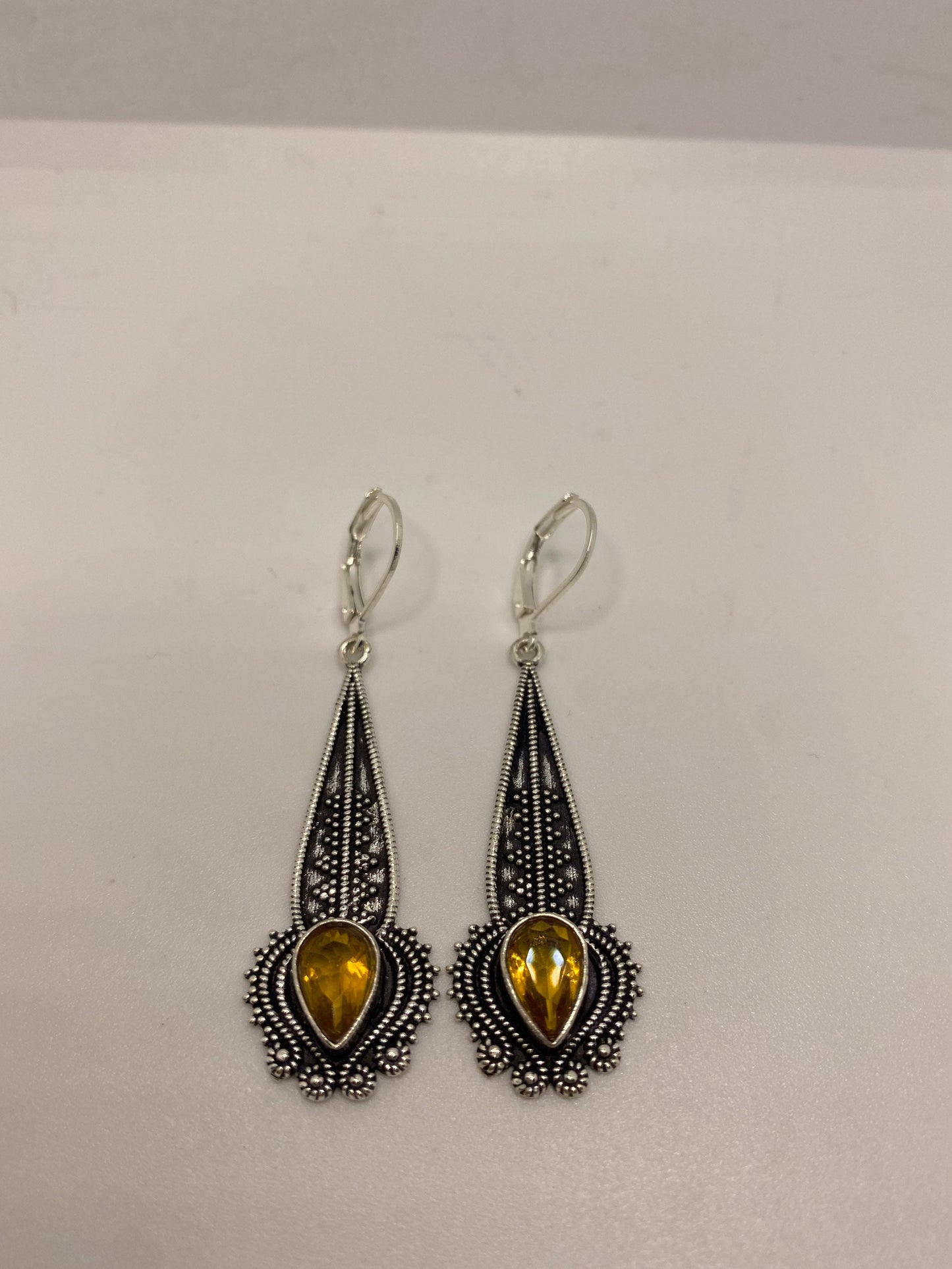 Vintage Golden Citrine Earrings 925 Sterling Silver Deco Dangle Chandelier