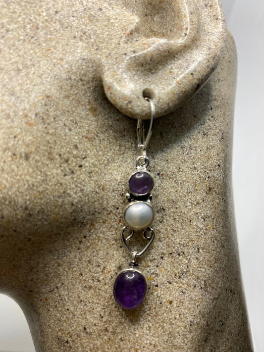 Vintage Sterling Silver Purple Amethyst Earrings