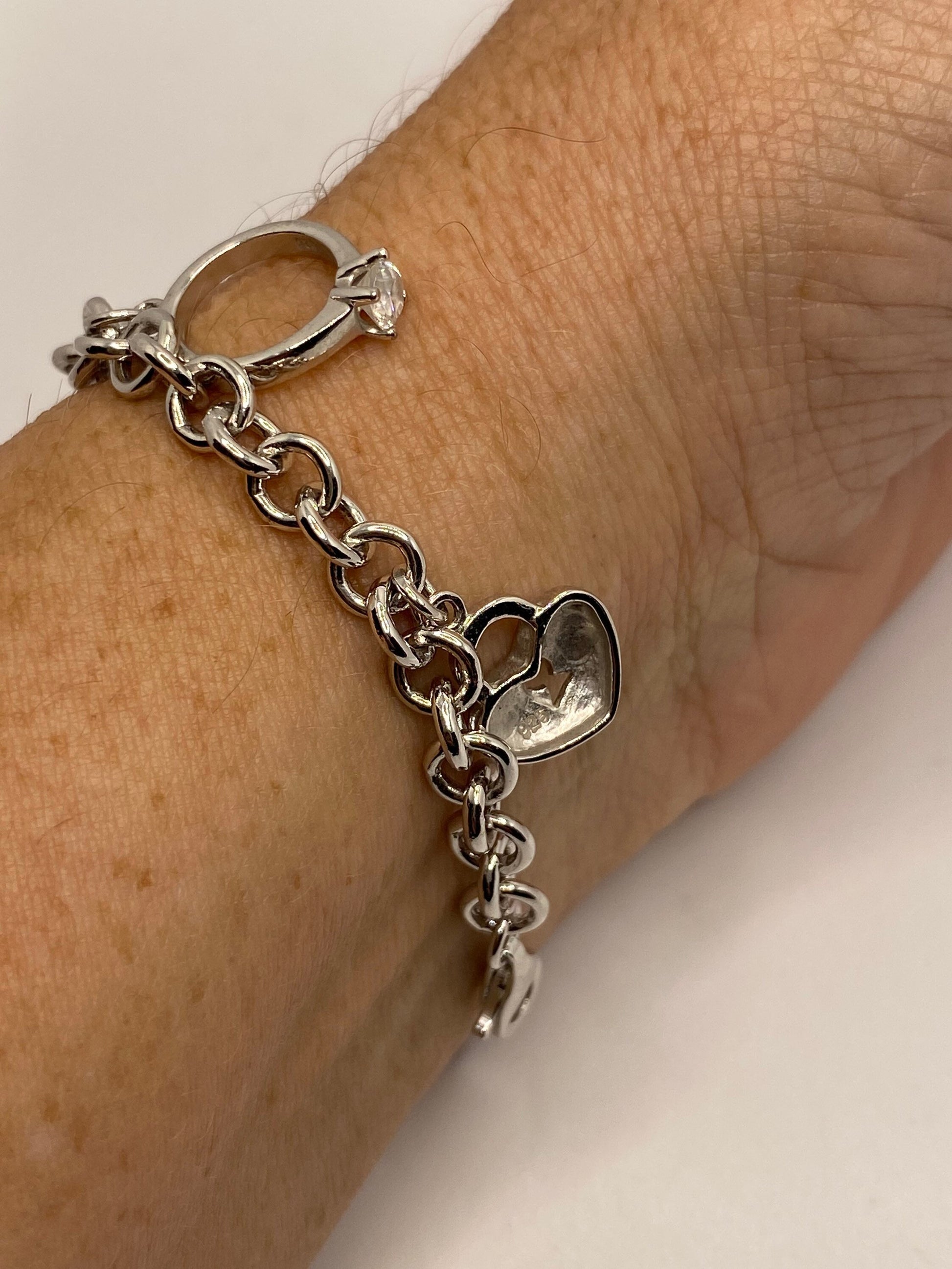 Vintage 925 Sterling Silver Chain Link Charm Bracelet