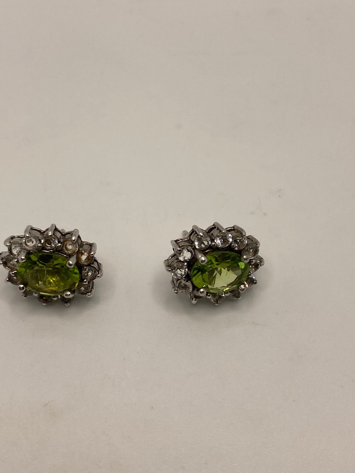 Vintage Green Peridot in 925 Sterling Silver Post Button Earrings