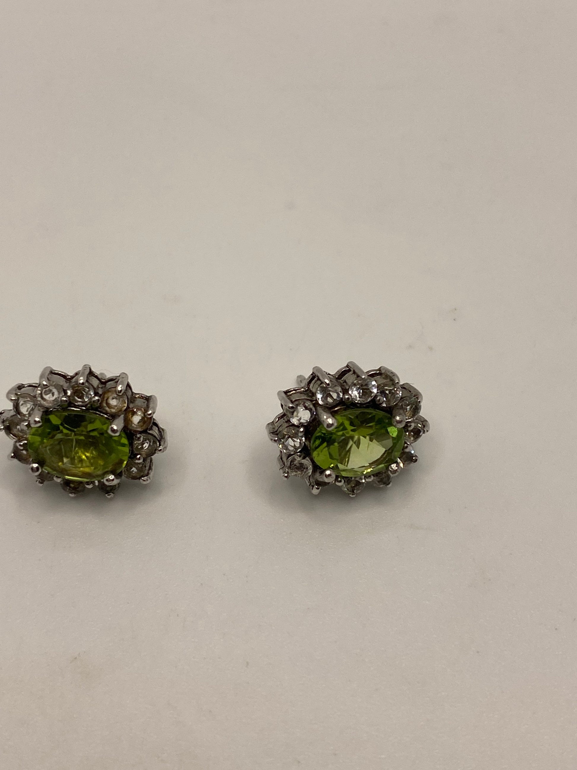 Vintage Green Peridot in 925 Sterling Silver Post Button Earrings