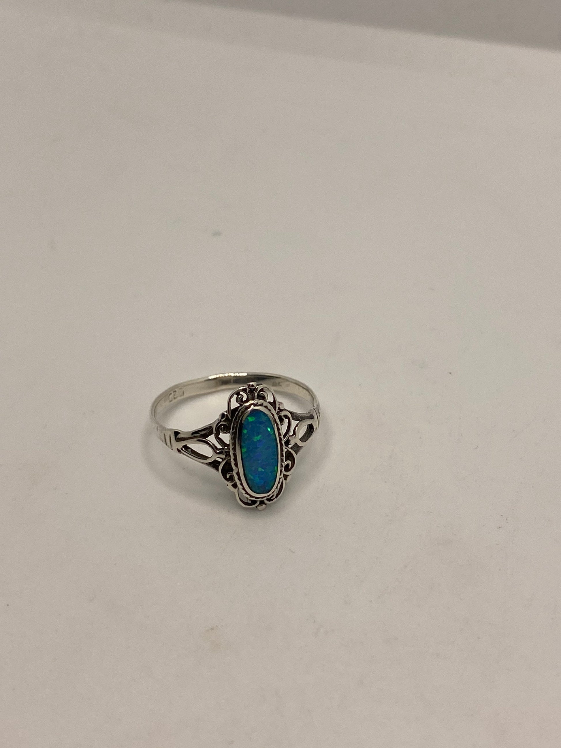 Vintage Blue Fire Opal 925 Sterling Silver Inlay Ring
