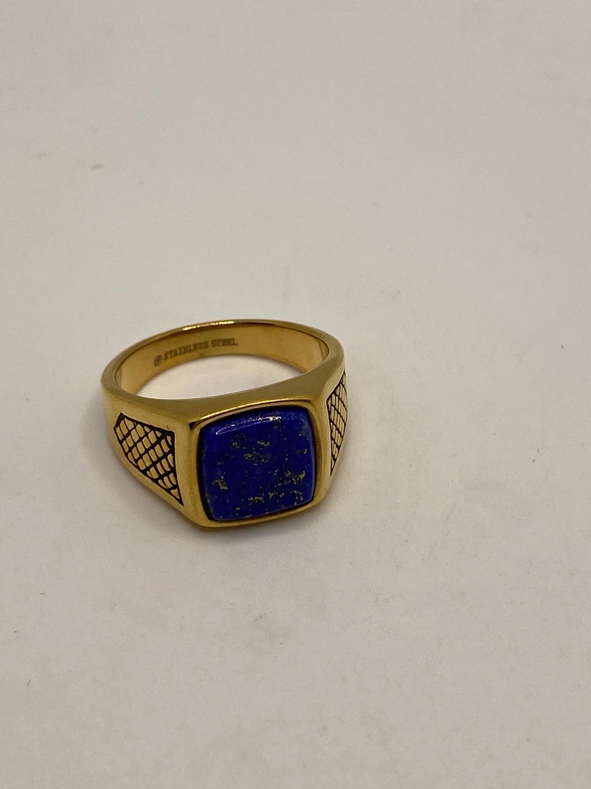 Vintage Blue Lapis Lazuli Golden Finished Mens Ring