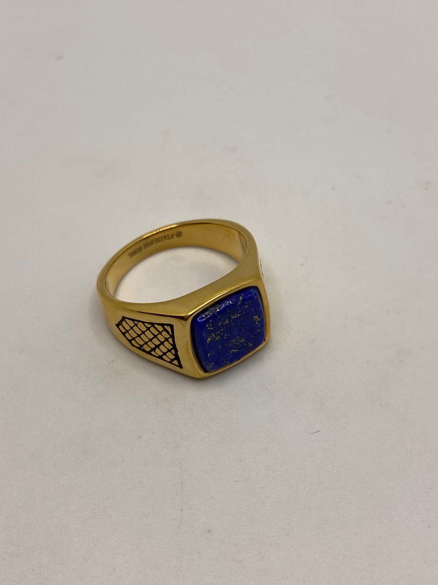 Vintage Blue Lapis Lazuli Golden Finished Mens Ring